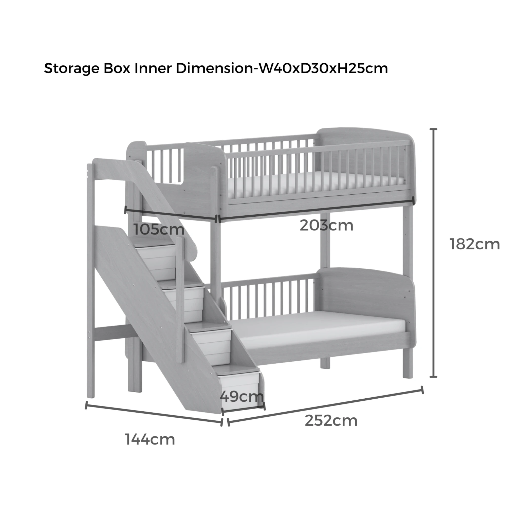 Boori Matilda Kids NZ Single Bunk Bed + Storage Staircase, Barley White