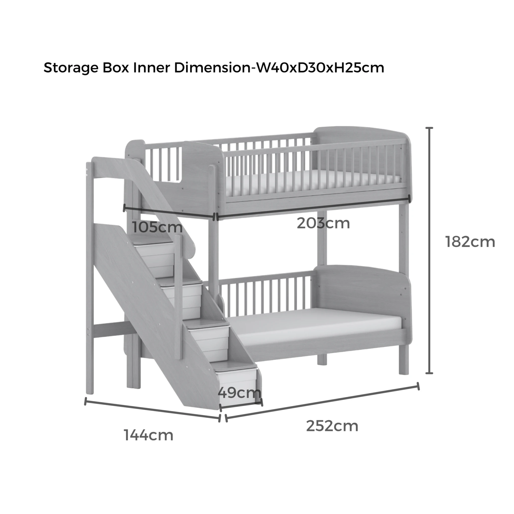 Boori Matilda Kids NZ Single Bunk Bed + Storage Staircase, Beech