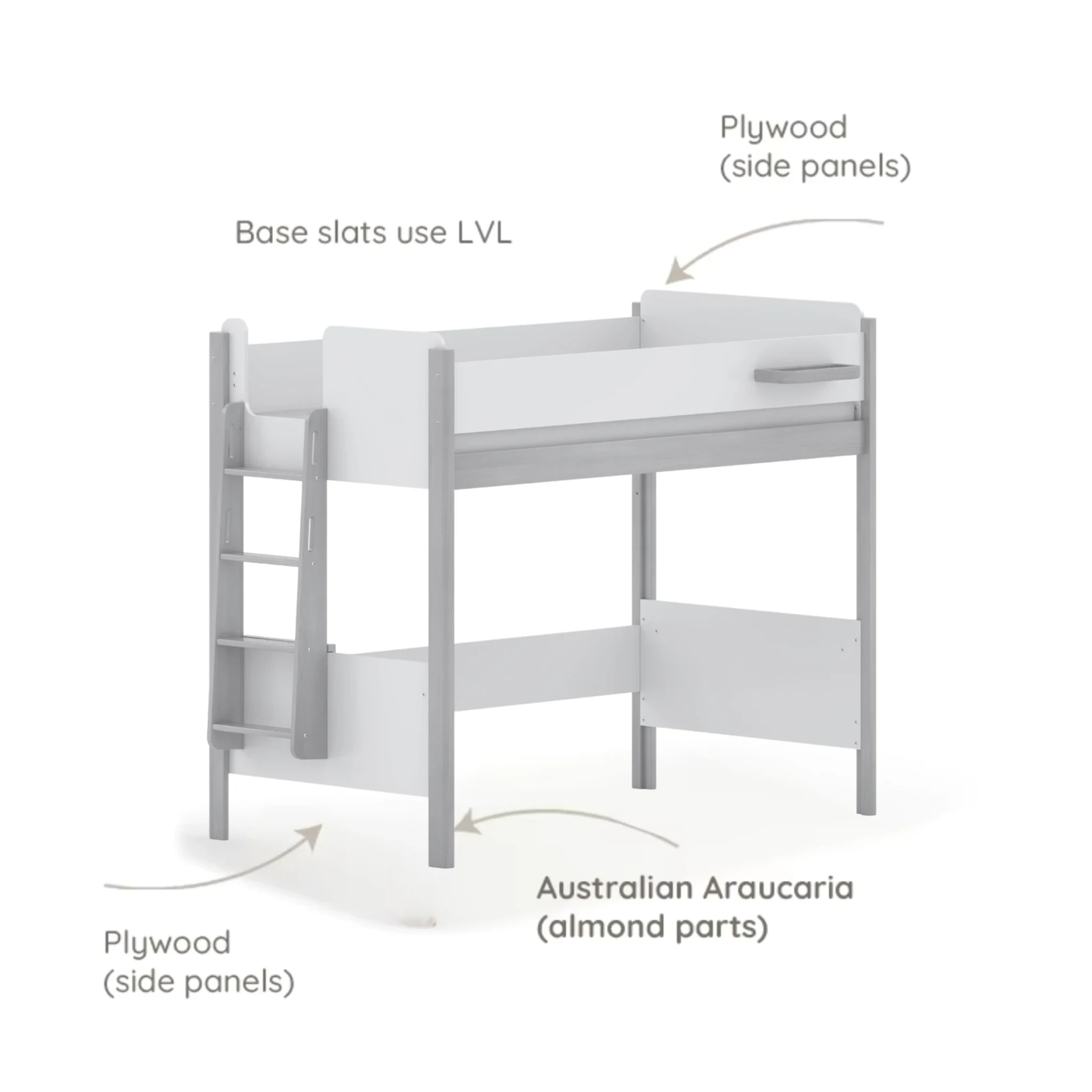 Boori Natty Kids NZ King Single Loft Bed + Ladder, Oak