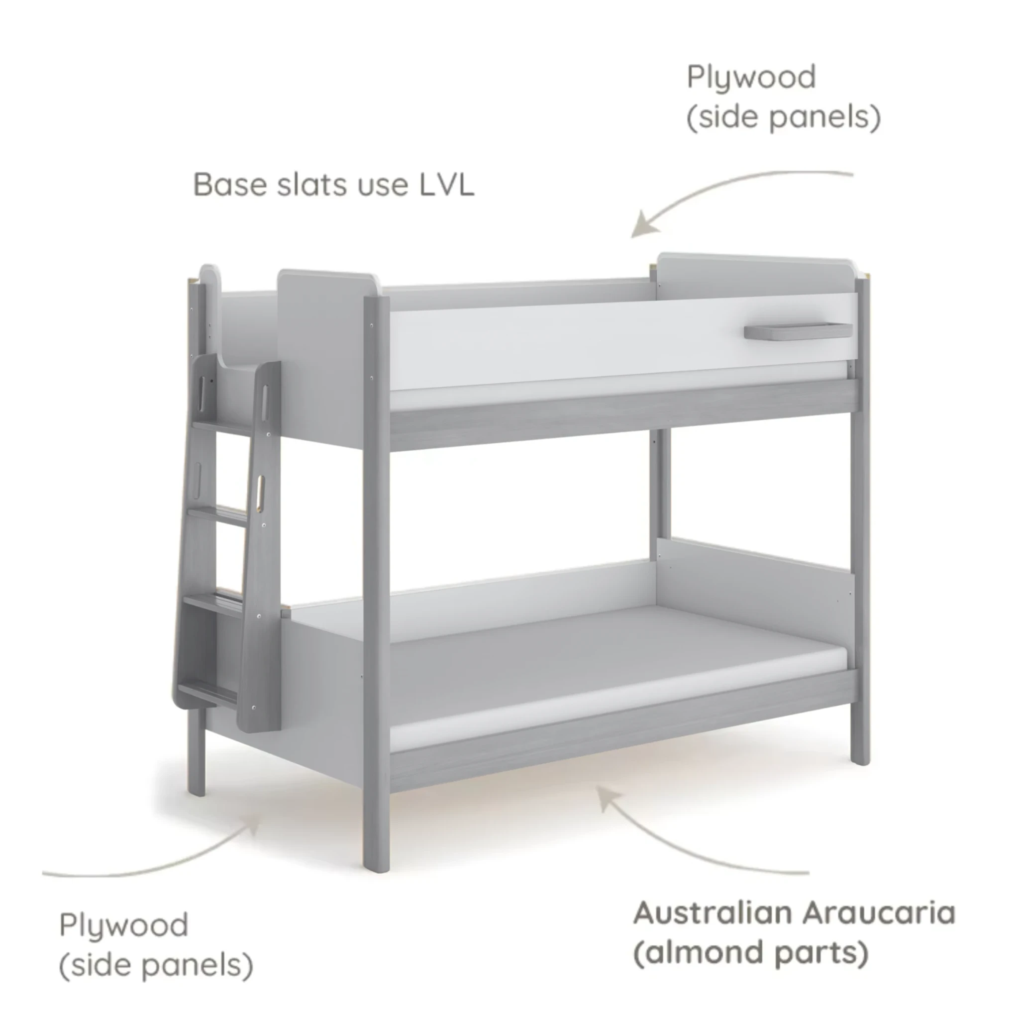 Boori Natty Kids NZ King Single Bunk Bed + Ladder, Blueberry