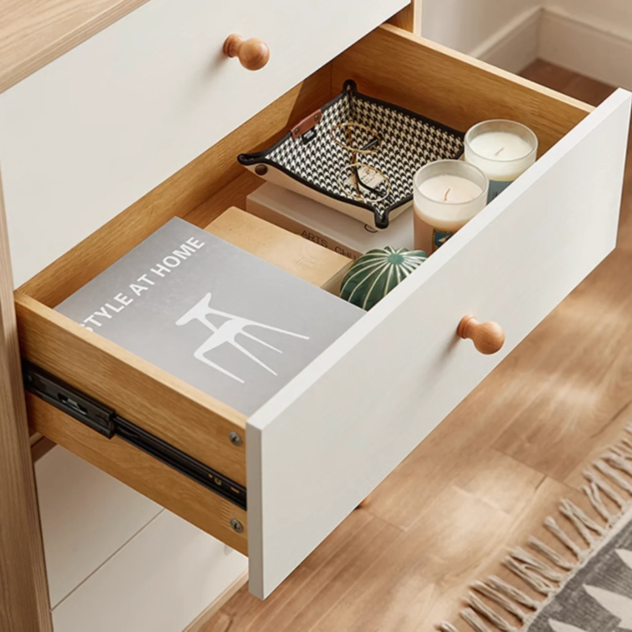 Linspire Fresko Chest of 5 Drawers, White & Natural Wood