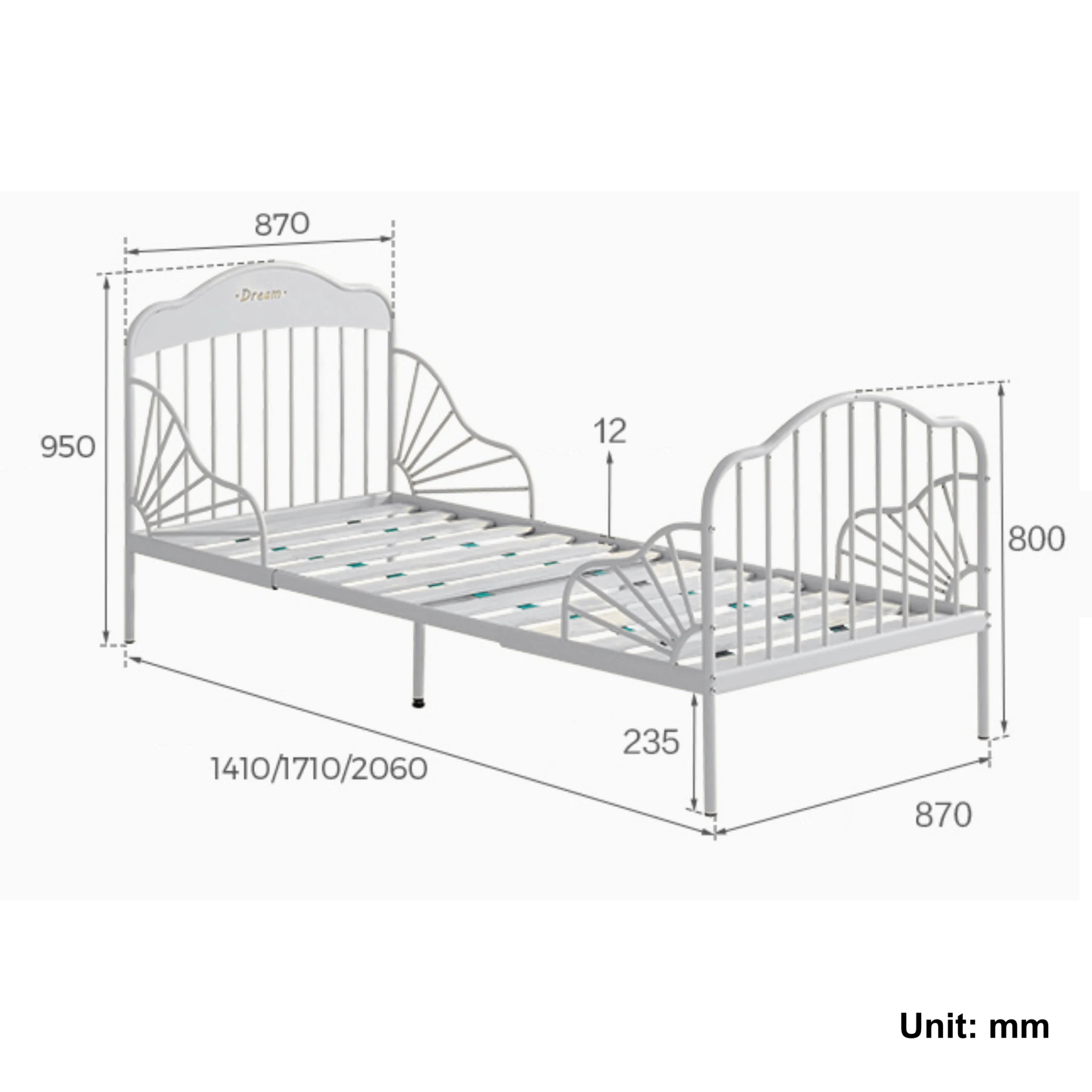 Linspire Lucia Extendable Kids Bed Frame, 81x201cm, Creamy White