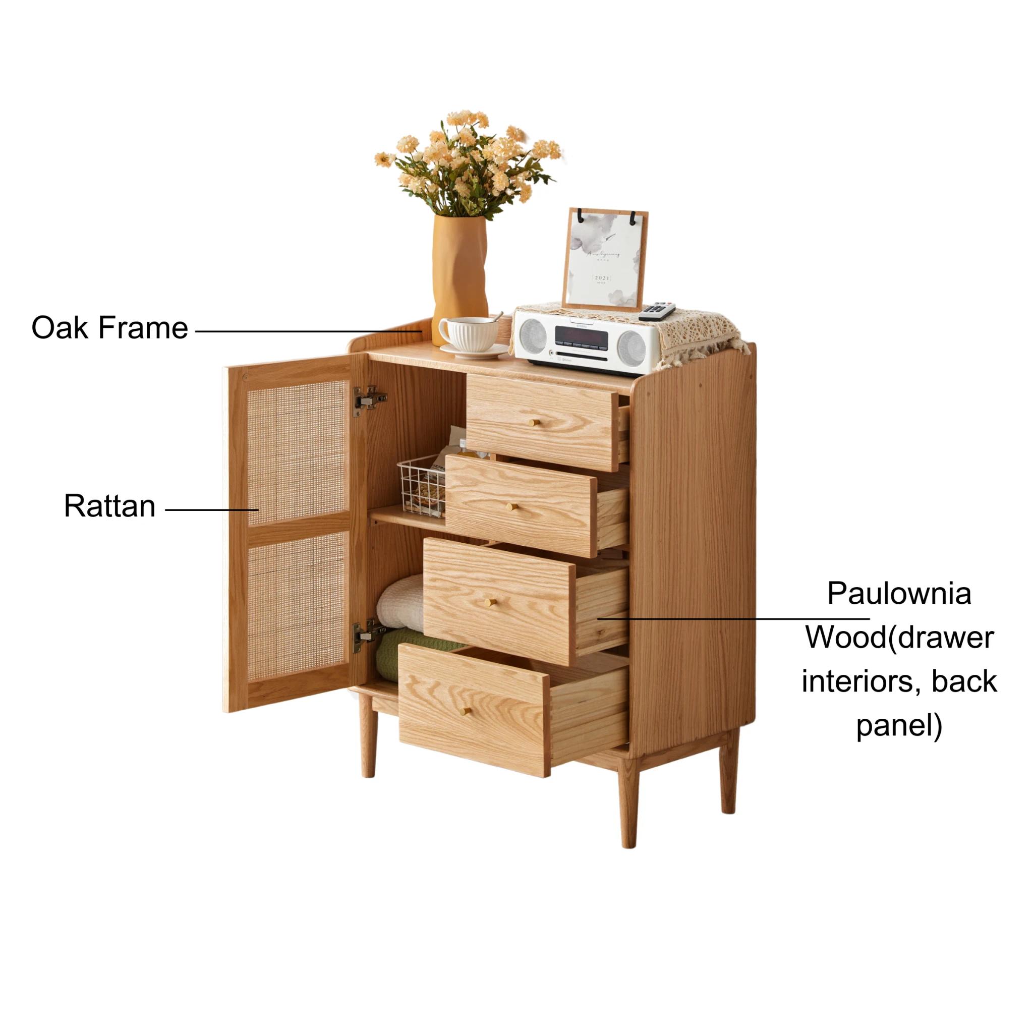Solidwood Calamo Chest of 4 Drawers with Cabinet