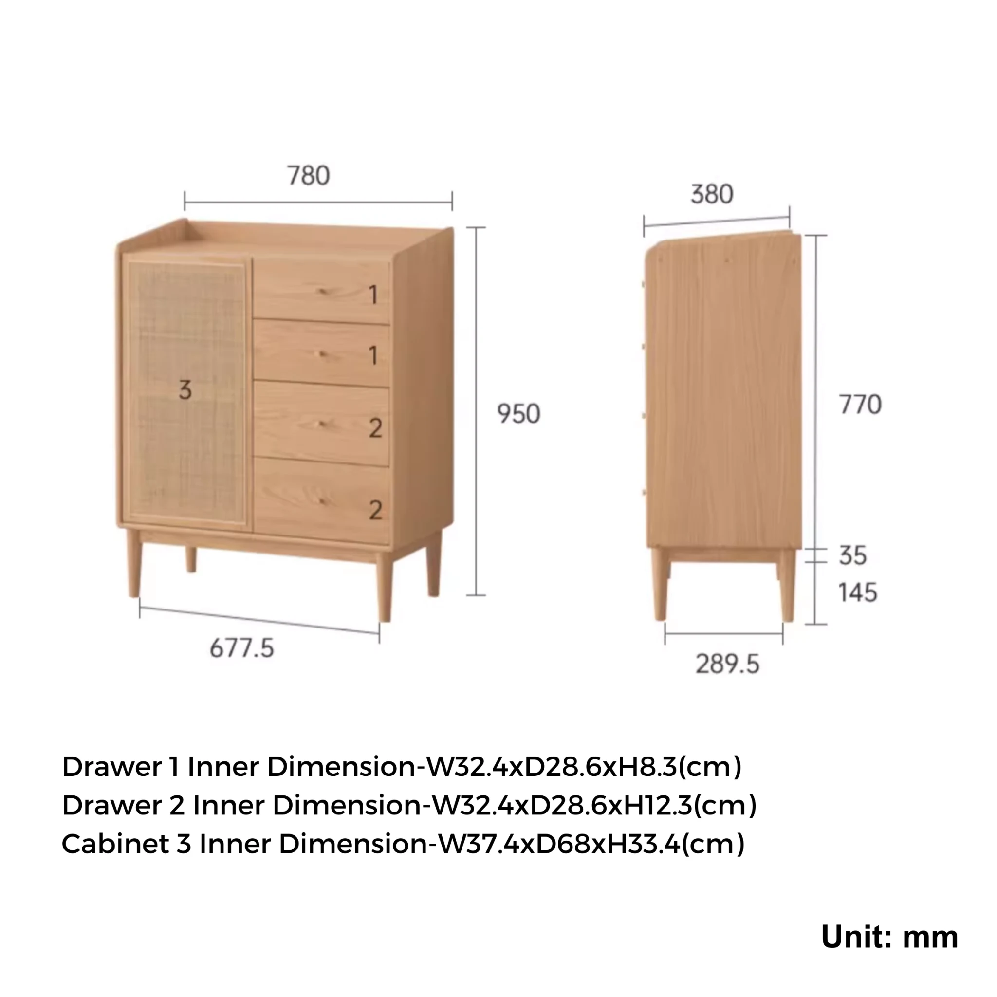 Solidwood Calamo Chest of 4 Drawers with Cabinet