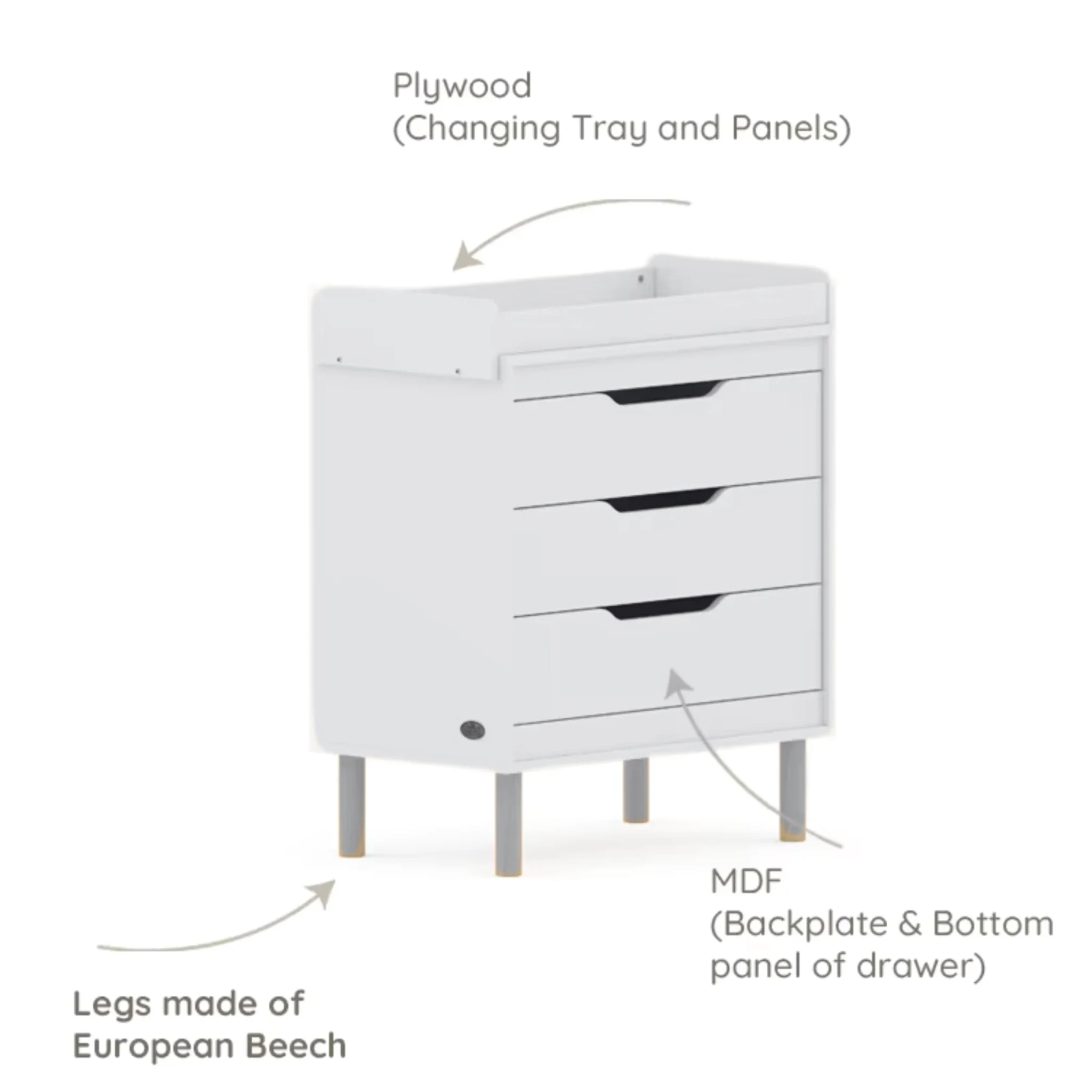 Boori Perla Kids 3 Drawer Chest + Change Tray