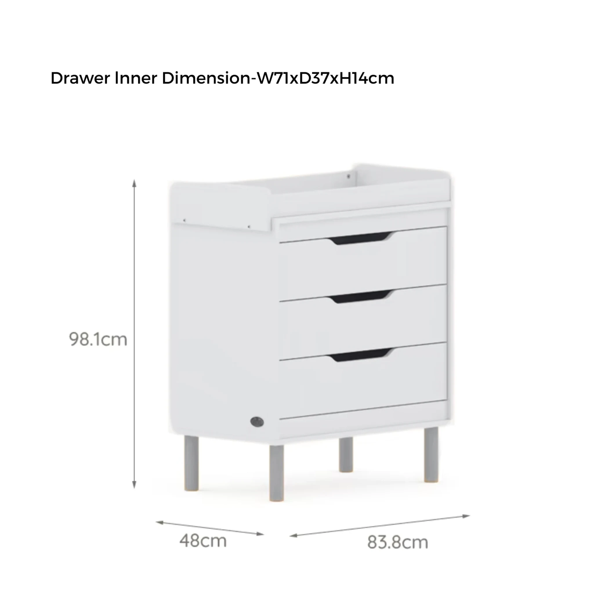 Boori Perla Kids 3 Drawer Chest + Change Tray