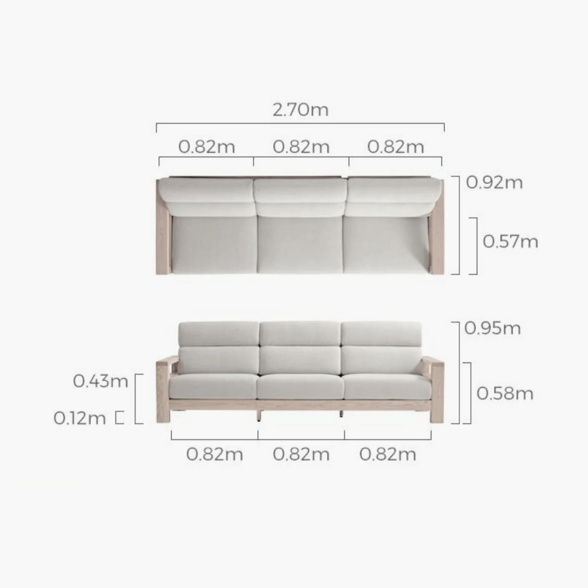 Linspire Mellow Solid Wood 3.5-Seater Sofa, White & Natural Wood