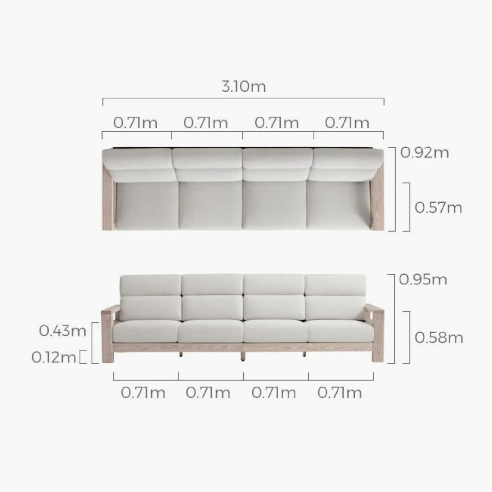 Linspire Mellow Solid Wood 4-Seater Sofa, White
