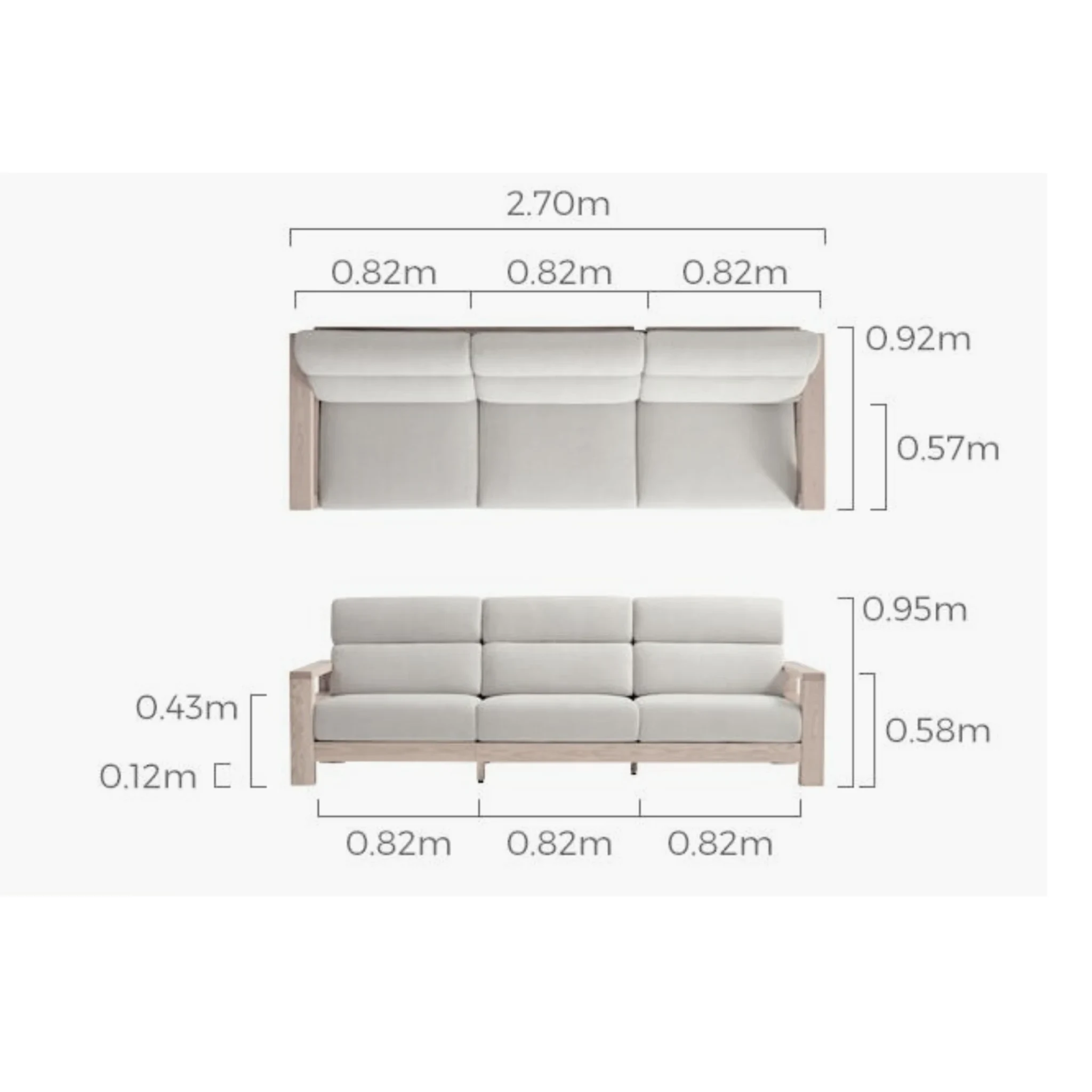 Linspire Mellow Solid Wood 3.5-Seater Sofa, White & Dark Wood