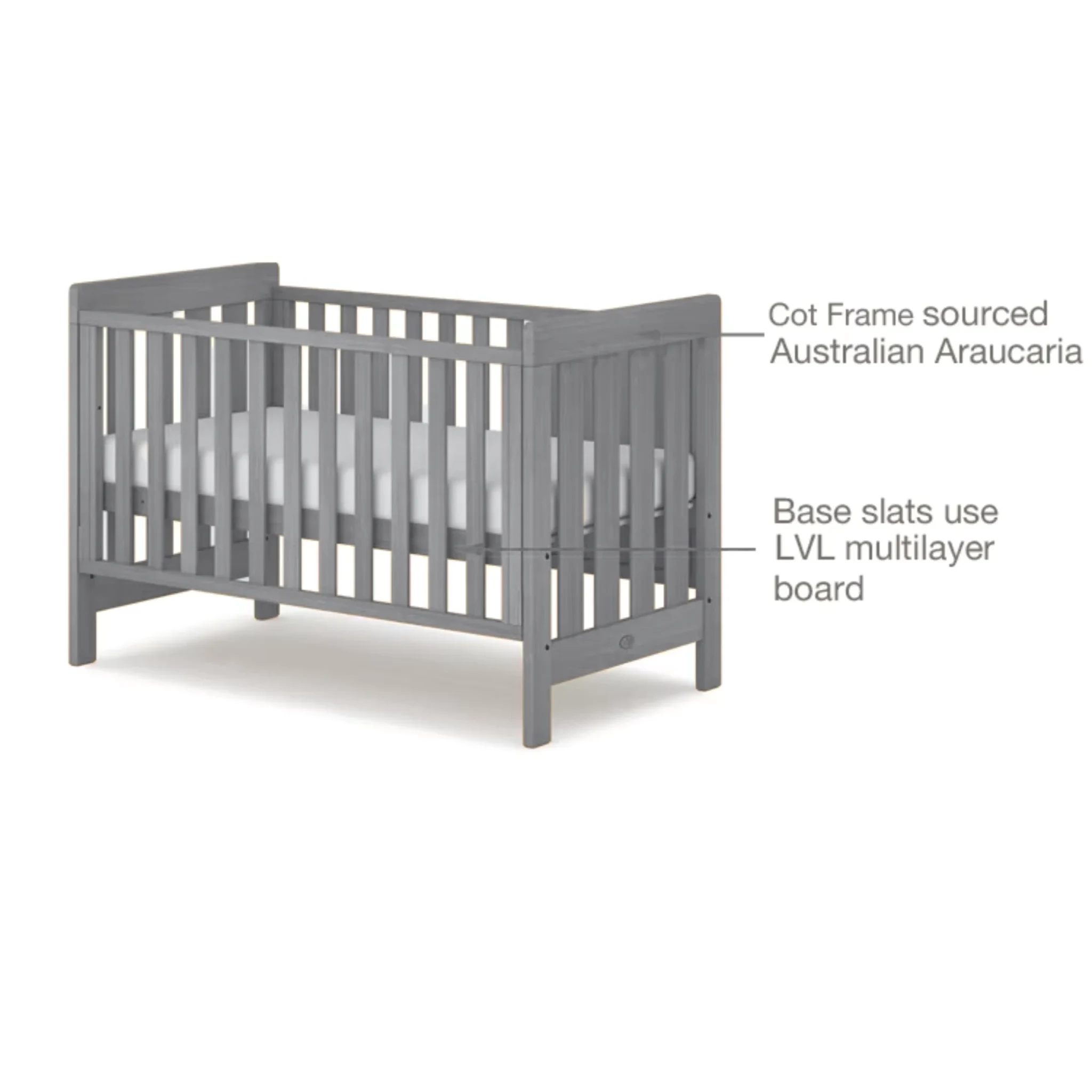 Boori Daintree Kids Baby Cot, Barley White