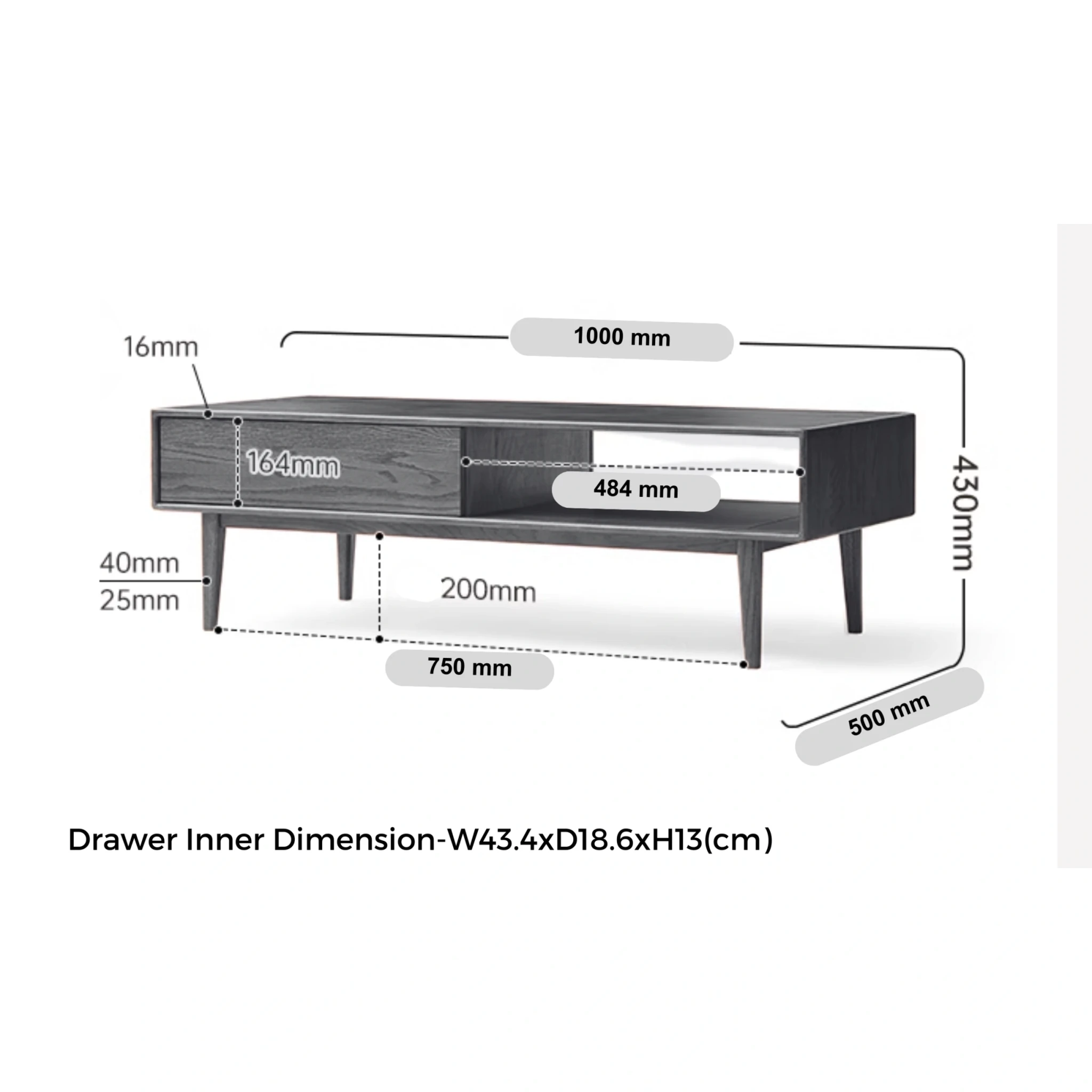 Solidwood Bailey Coffee Table, 100cm, Dark Wood