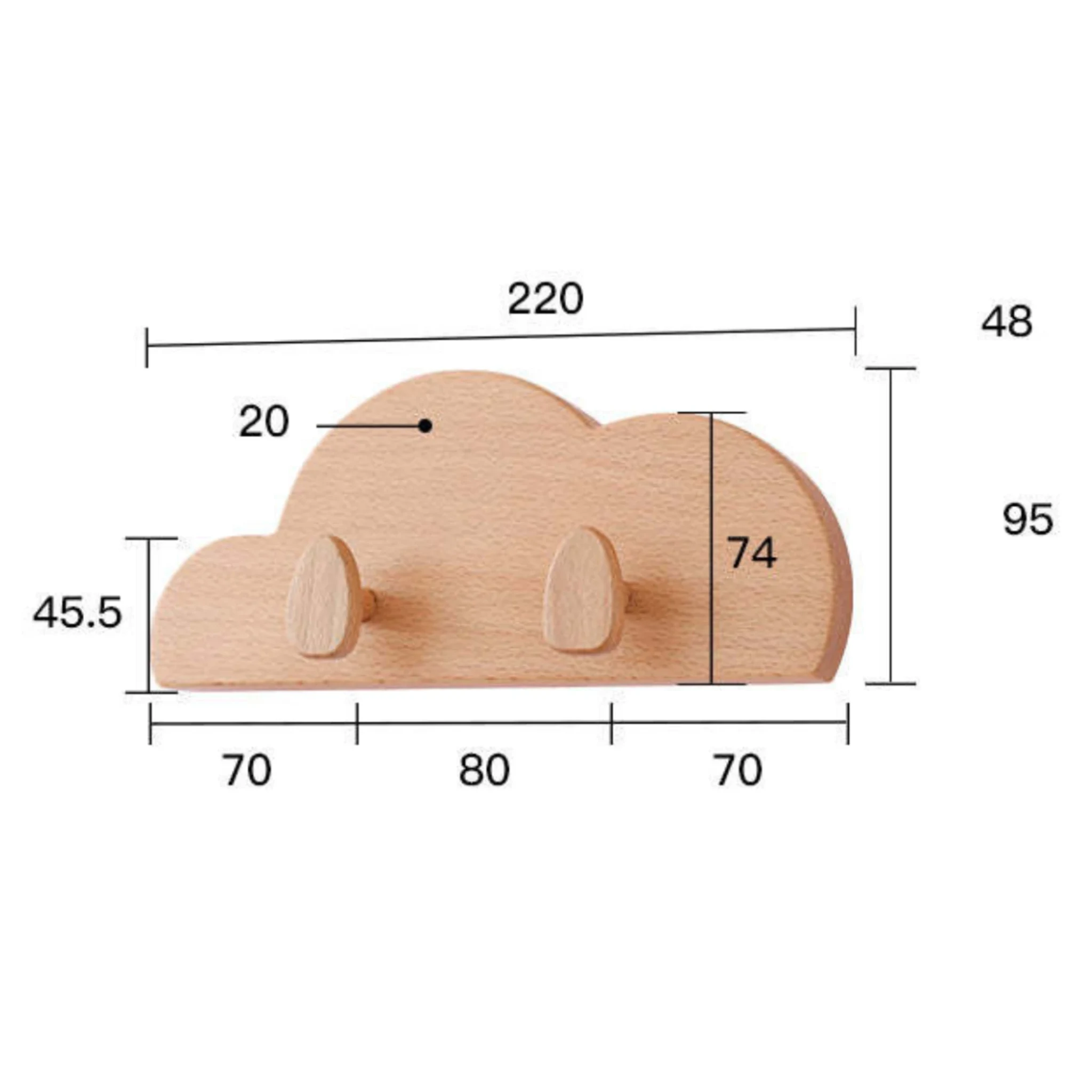 Solidwood Ayla Cloud Wall Hooks 22x48CM, Natural Wood