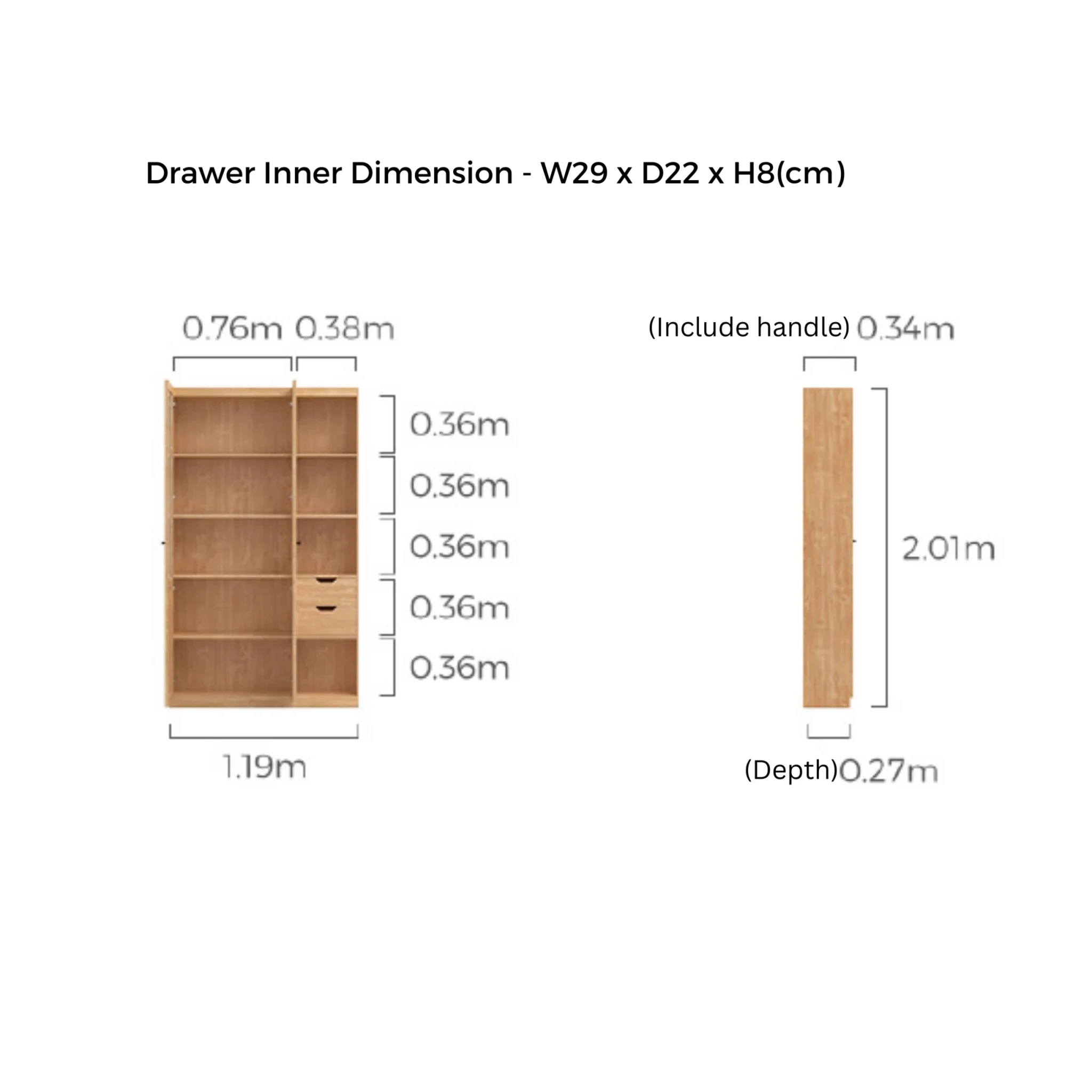 Linspire Prism 2 Plastic/Panel Door Bookcase with 2 Drawers, Natural Wood