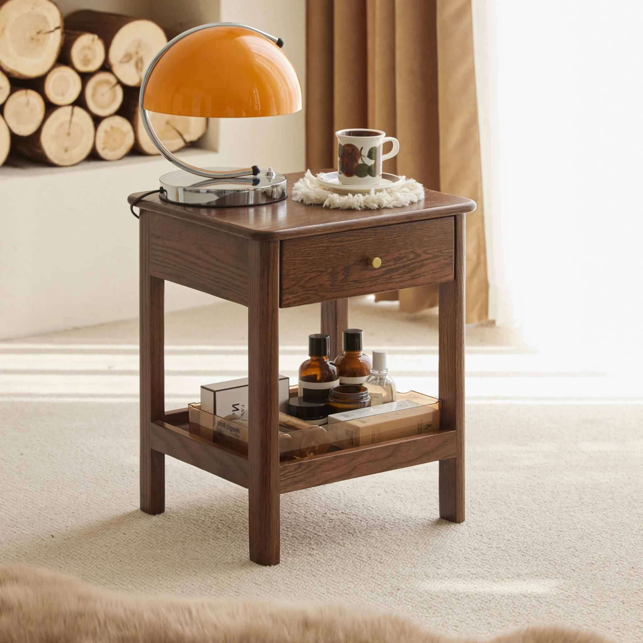 Solidwood Kano 2PCS Bedside Table Set, Dark Wood