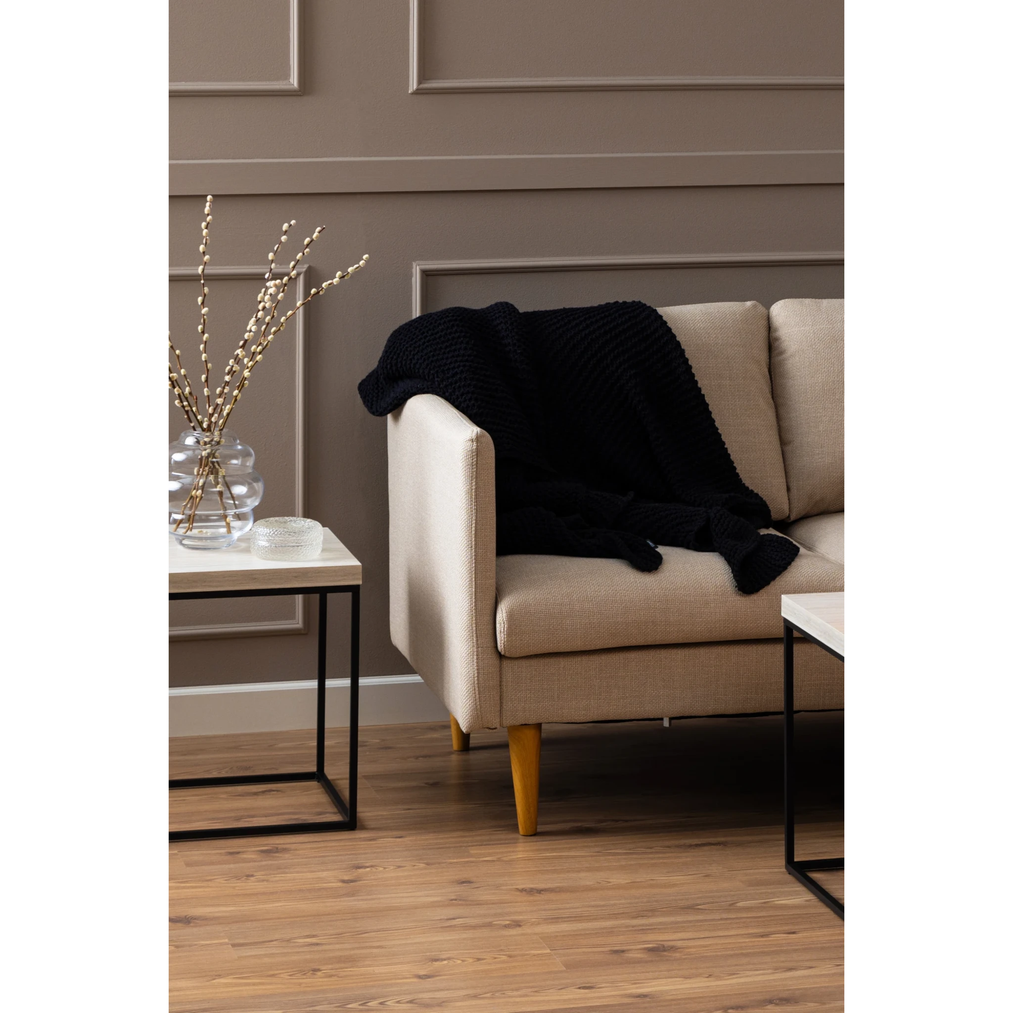 Hjem Design Milly 2-Seater Sofa with Chaise, Beige