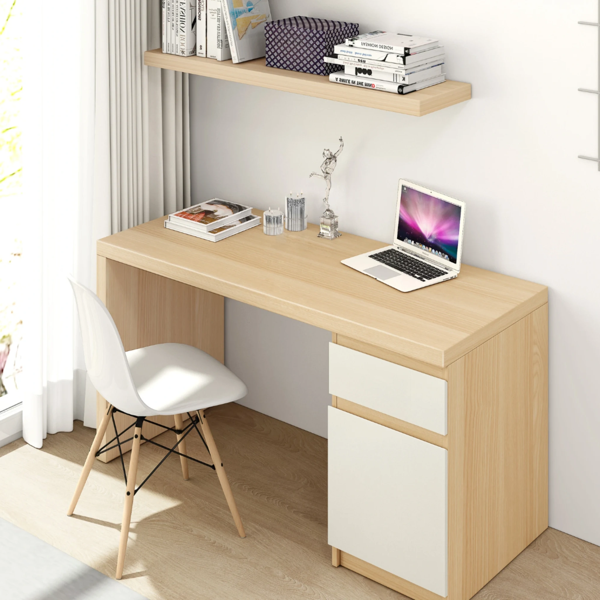 Loft Ensio Desk, 140cm, Natural Wood & White