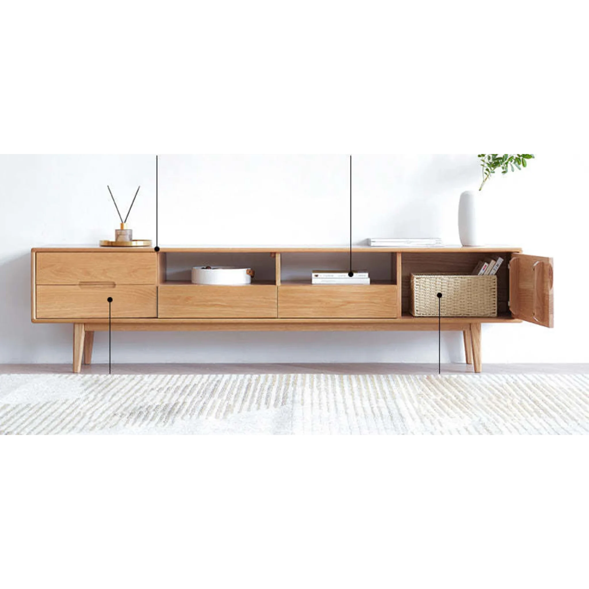 Solidwood Bailey TV Stand, 180x32x45CM, Natural Wood