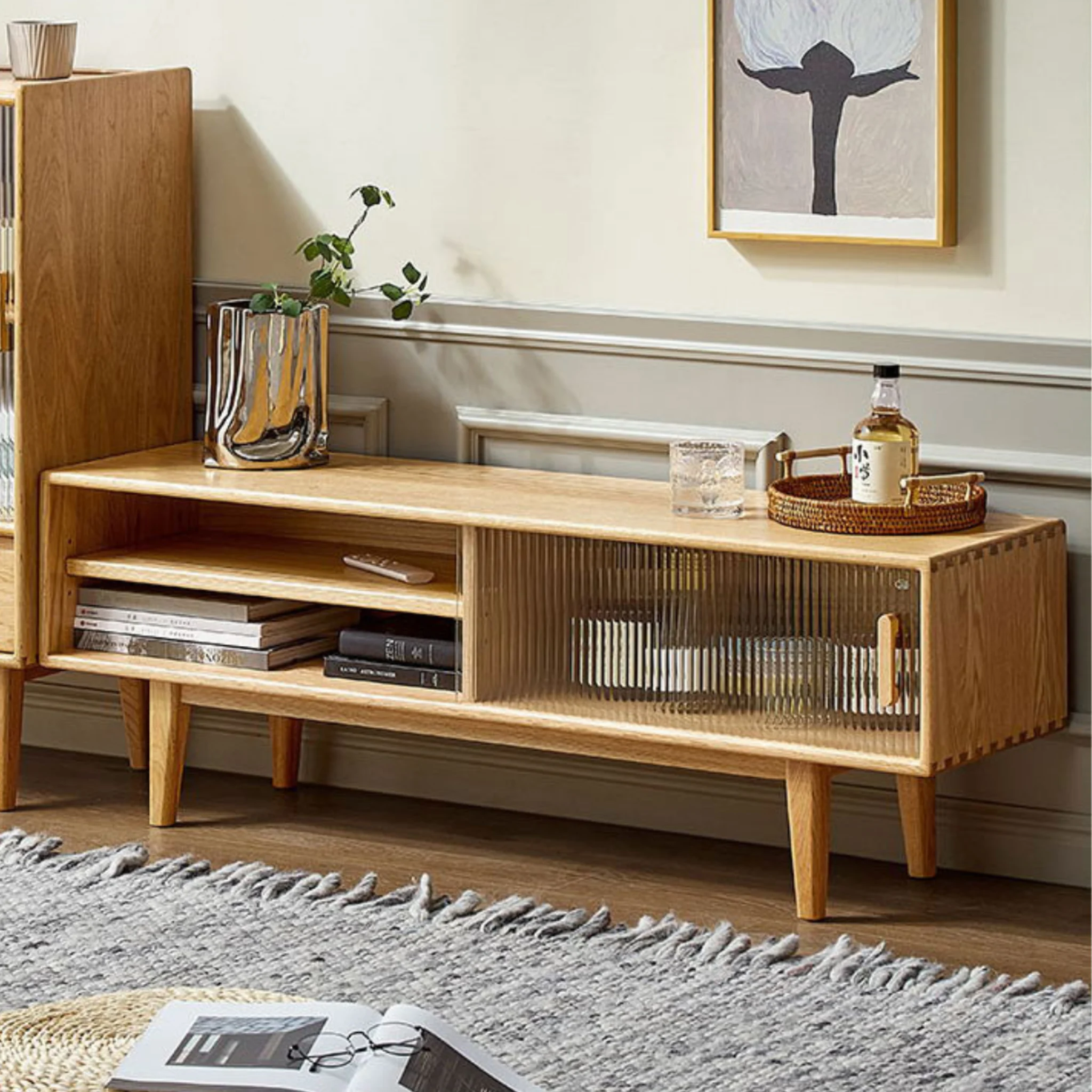 Solidwood Bailey Entertainment unit, 120x32CM, Natural Wood