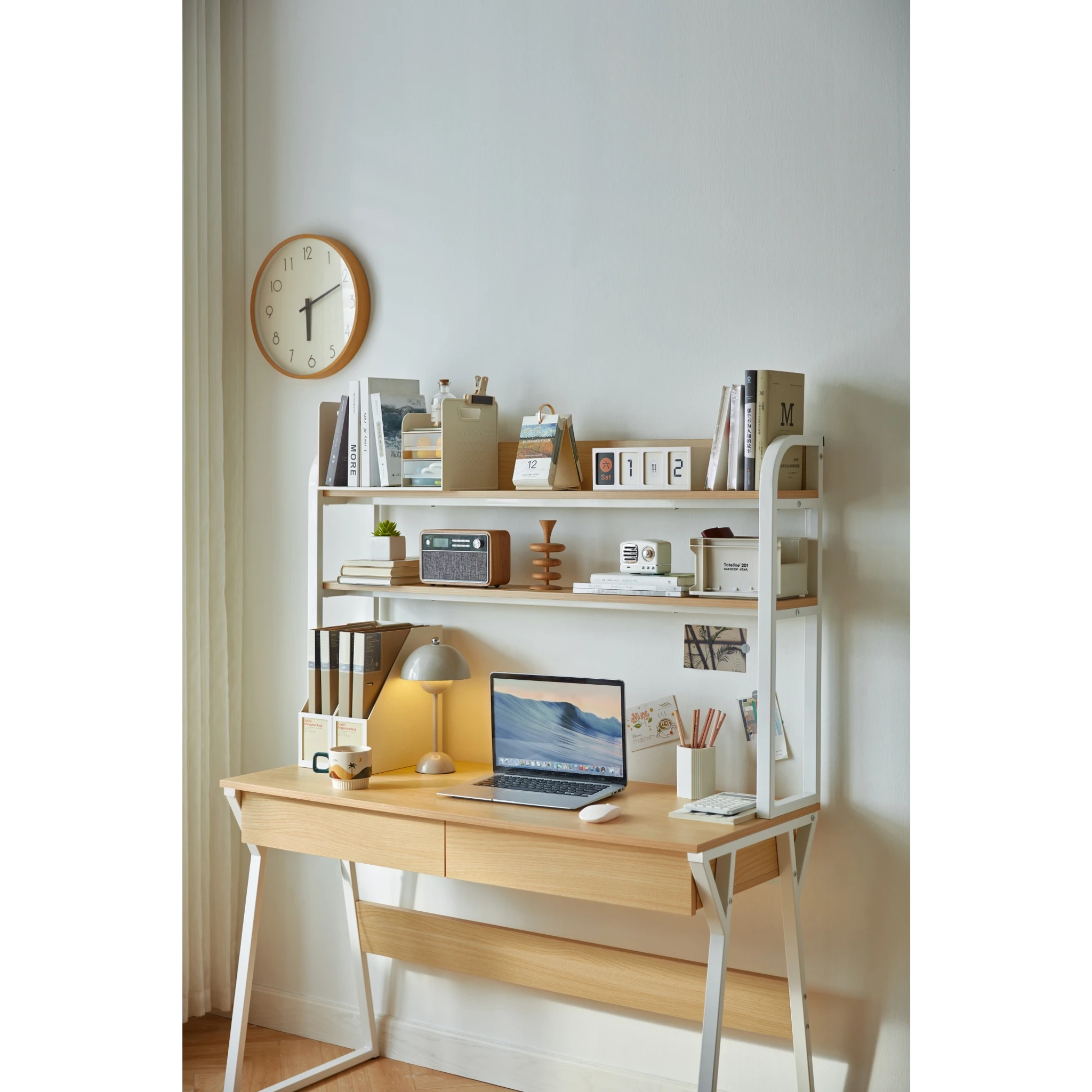 Linspire Axis Study Desk with 2 Drawers, 100cm, Natural Wood