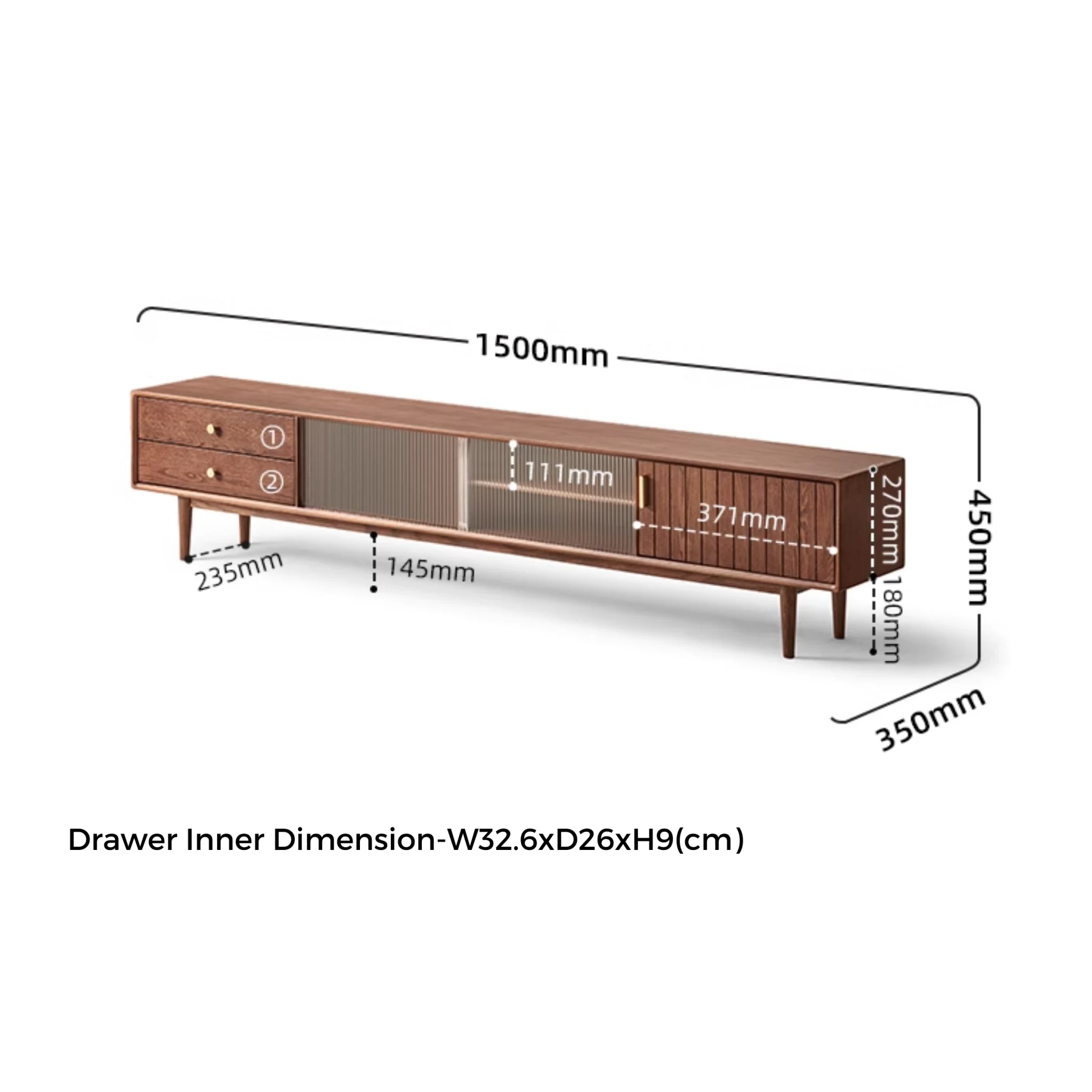 Solidwood Danya Entertainment Unit with Glass Doors, W150cm