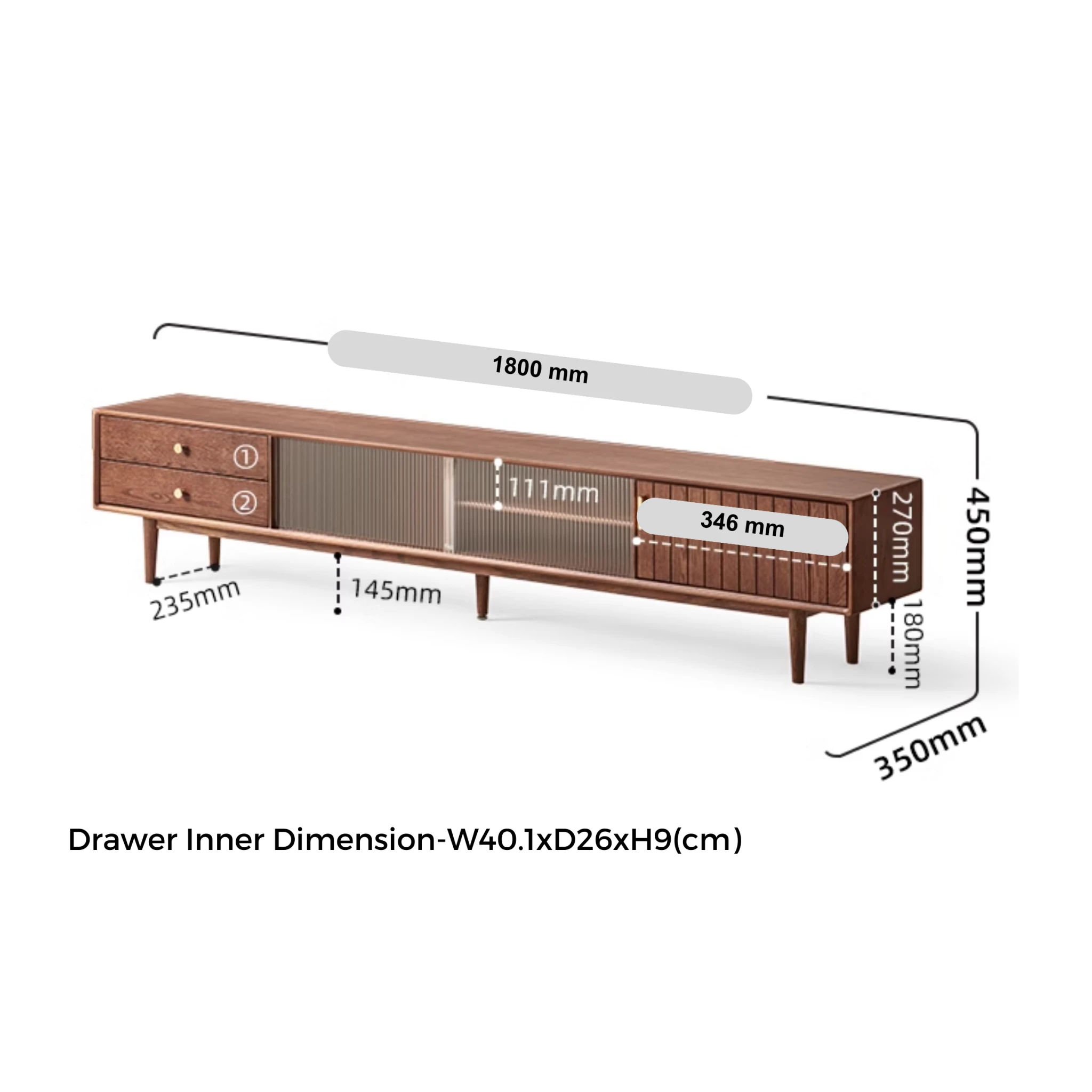 Solidwood Danya Entertainment Unit with Glass Doors, W180cm
