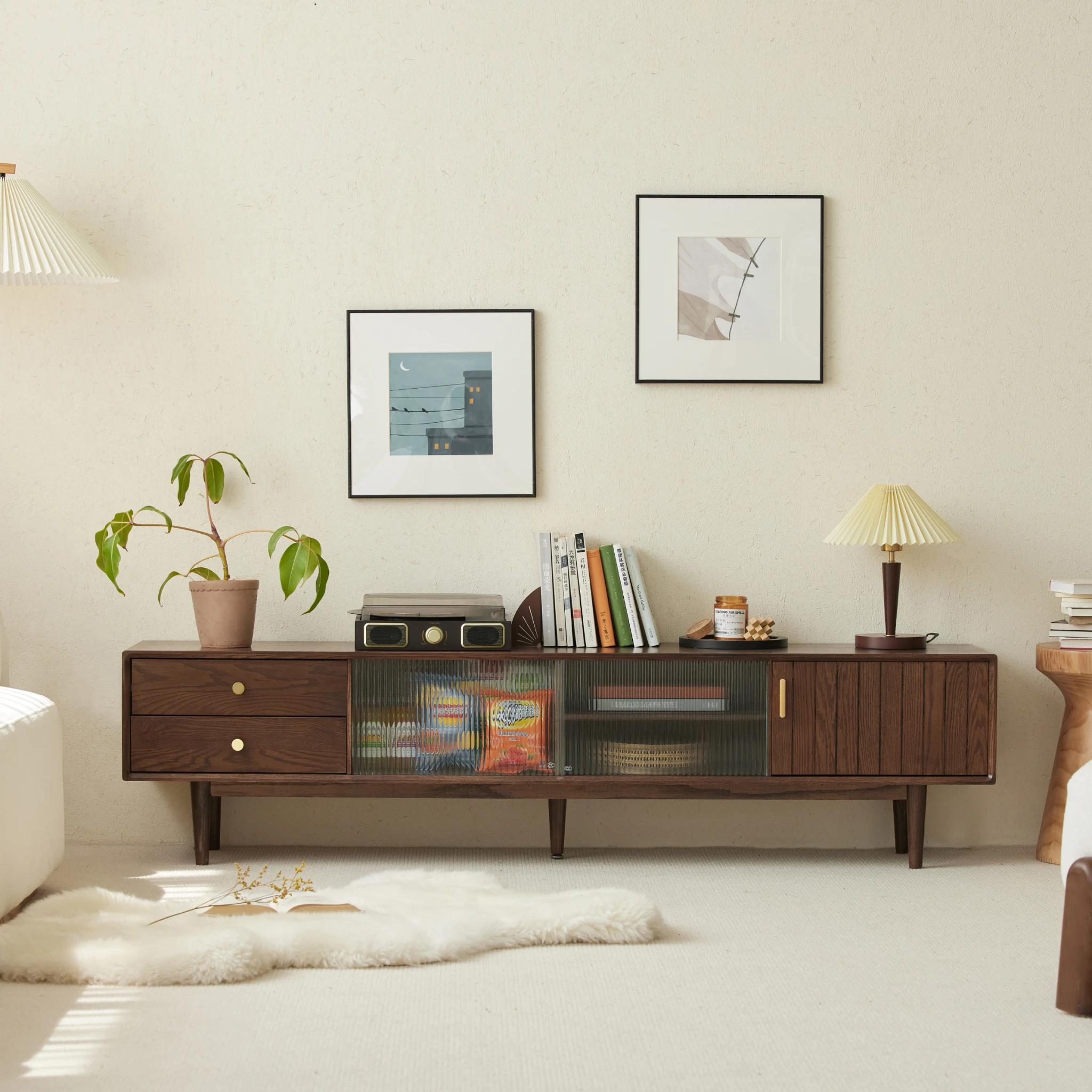 Solidwood Danya Entertainment Unit with Glass Doors, 200cm