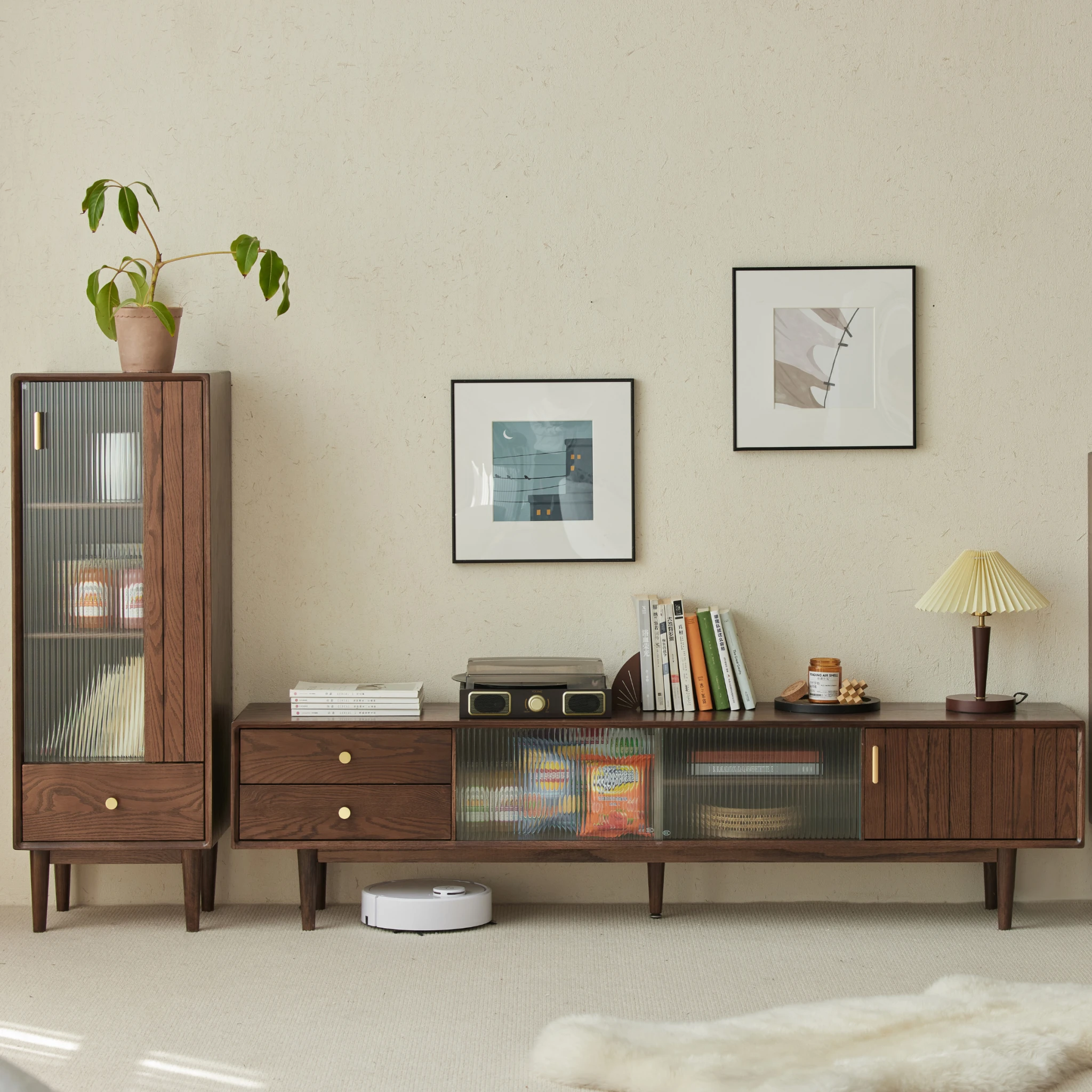 Solidwood Danya Entertainment Unit with Glass Doors, 220cm