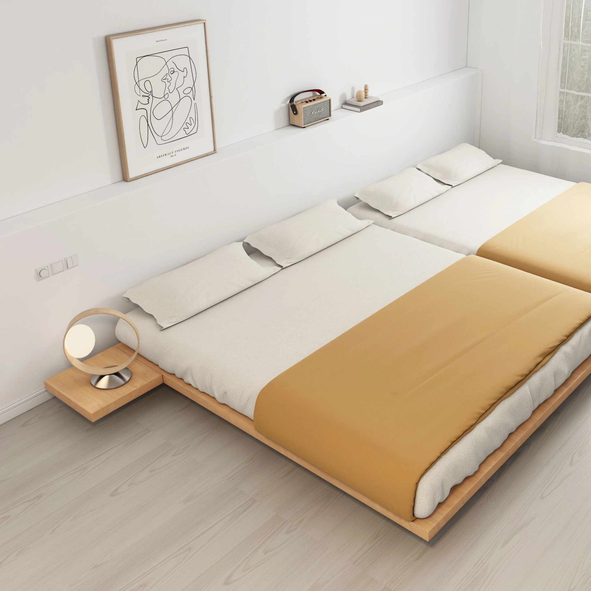 Loft Japandi NZ Queen Platform Bed Base with 2 Bedside Tables