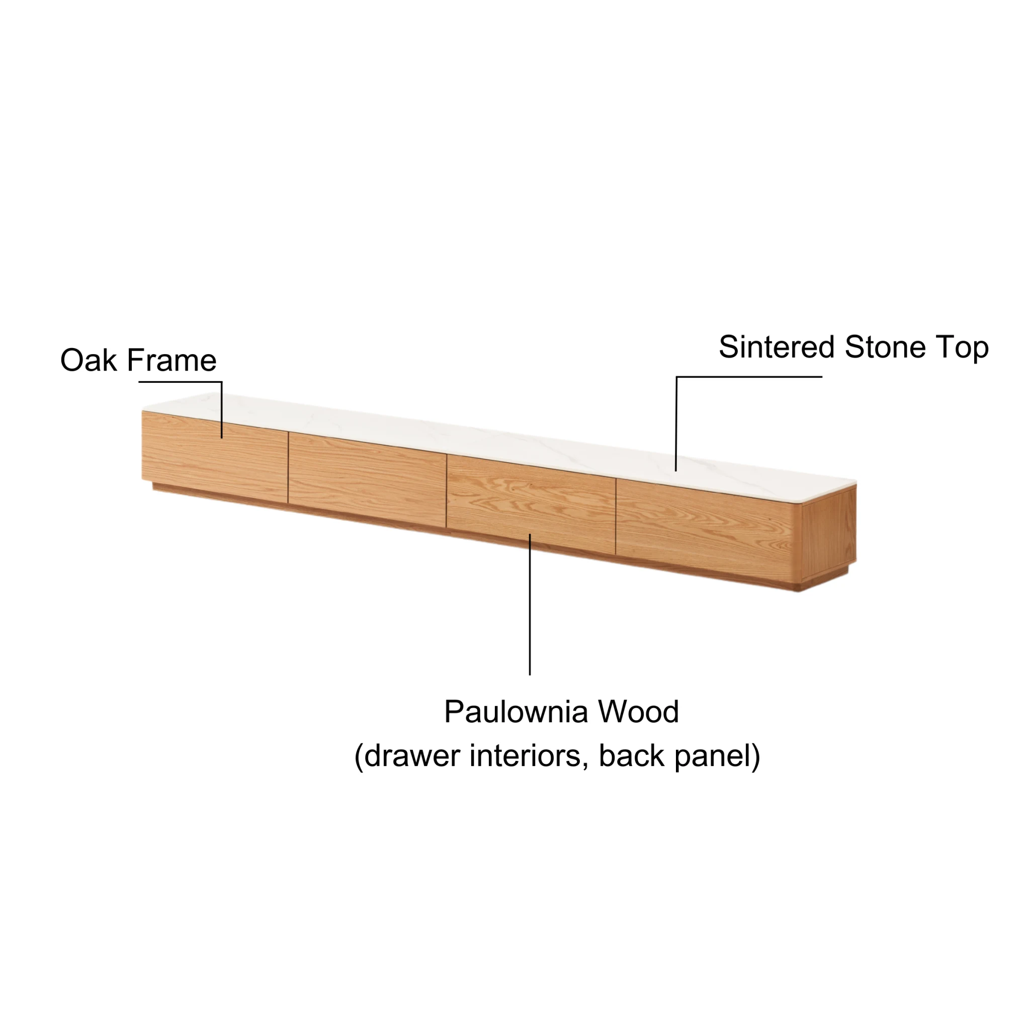 Solidwood Hemura Entertainment Unit with Sintered Stone Top, 240cm