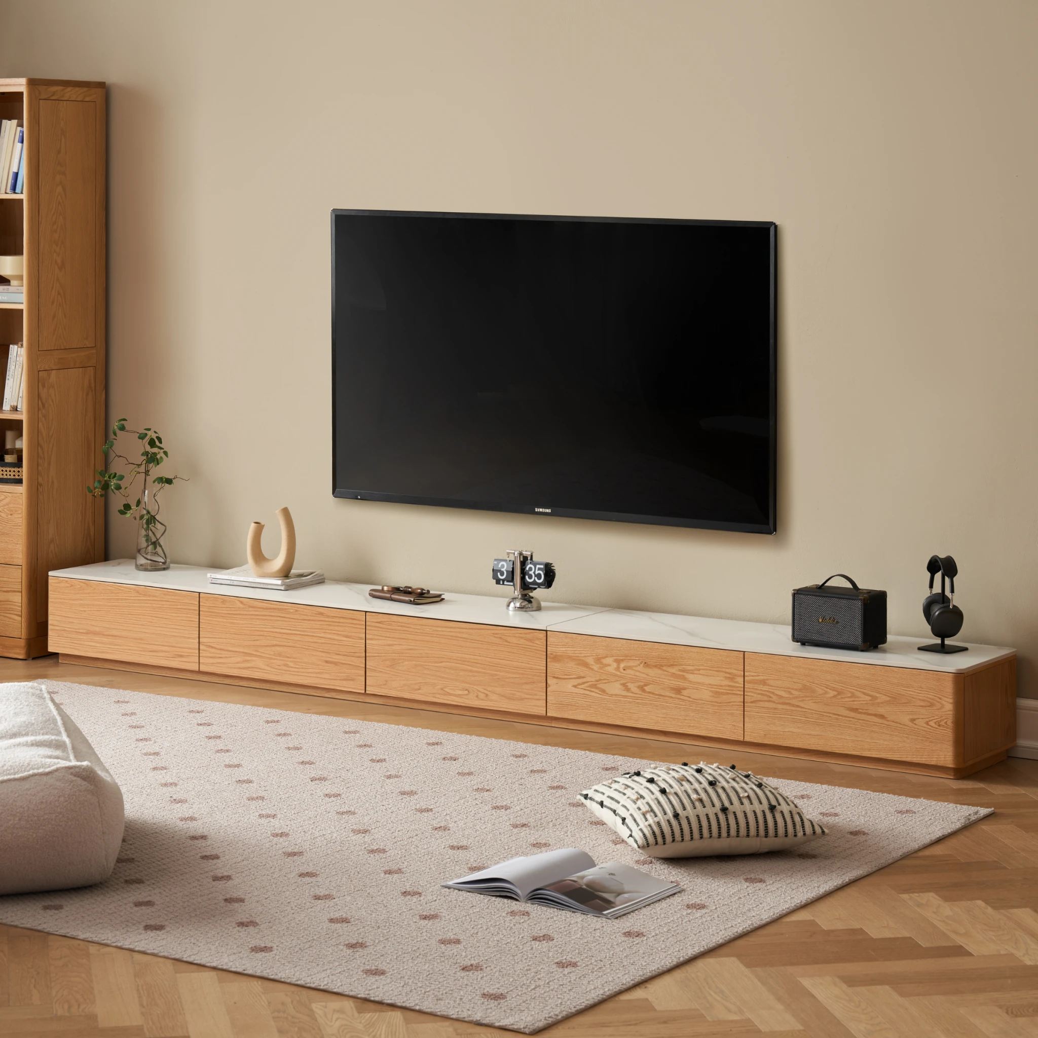 Solidwood Hemura Entertainment Unit with Sintered Stone Top, 300cm