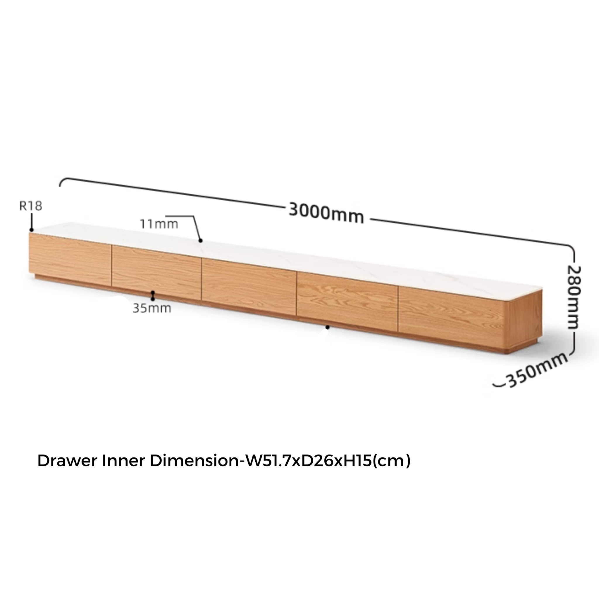 Solidwood Hemura Entertainment Unit with Sintered Stone Top, 300cm