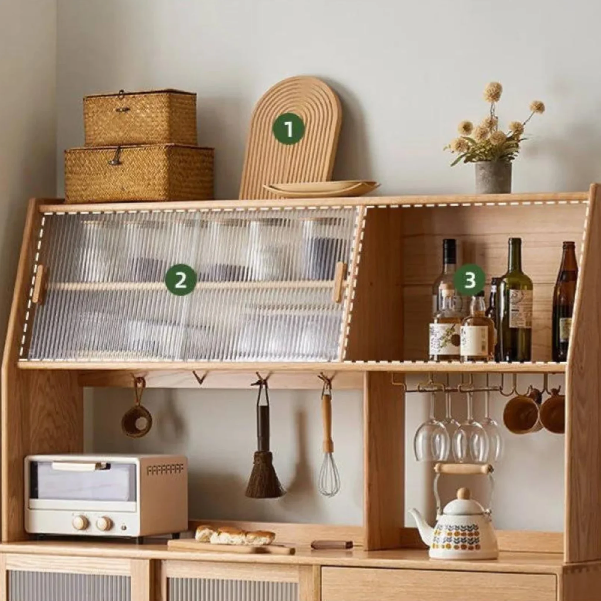 Solidwood Bailey Sideboard, 125x40x169CM, Natural Wood