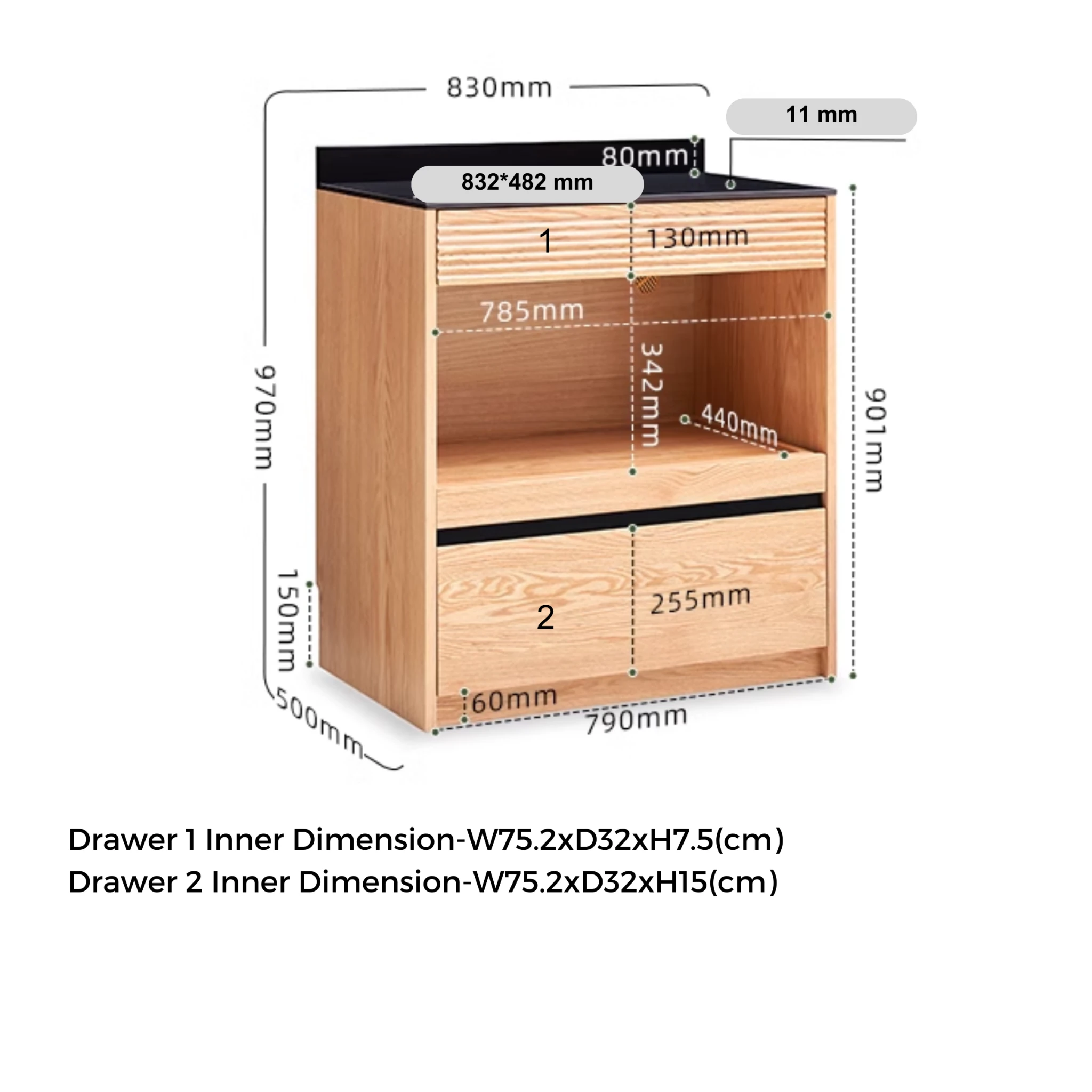 Solidwood Hemura Sideboard with 2 Drawers