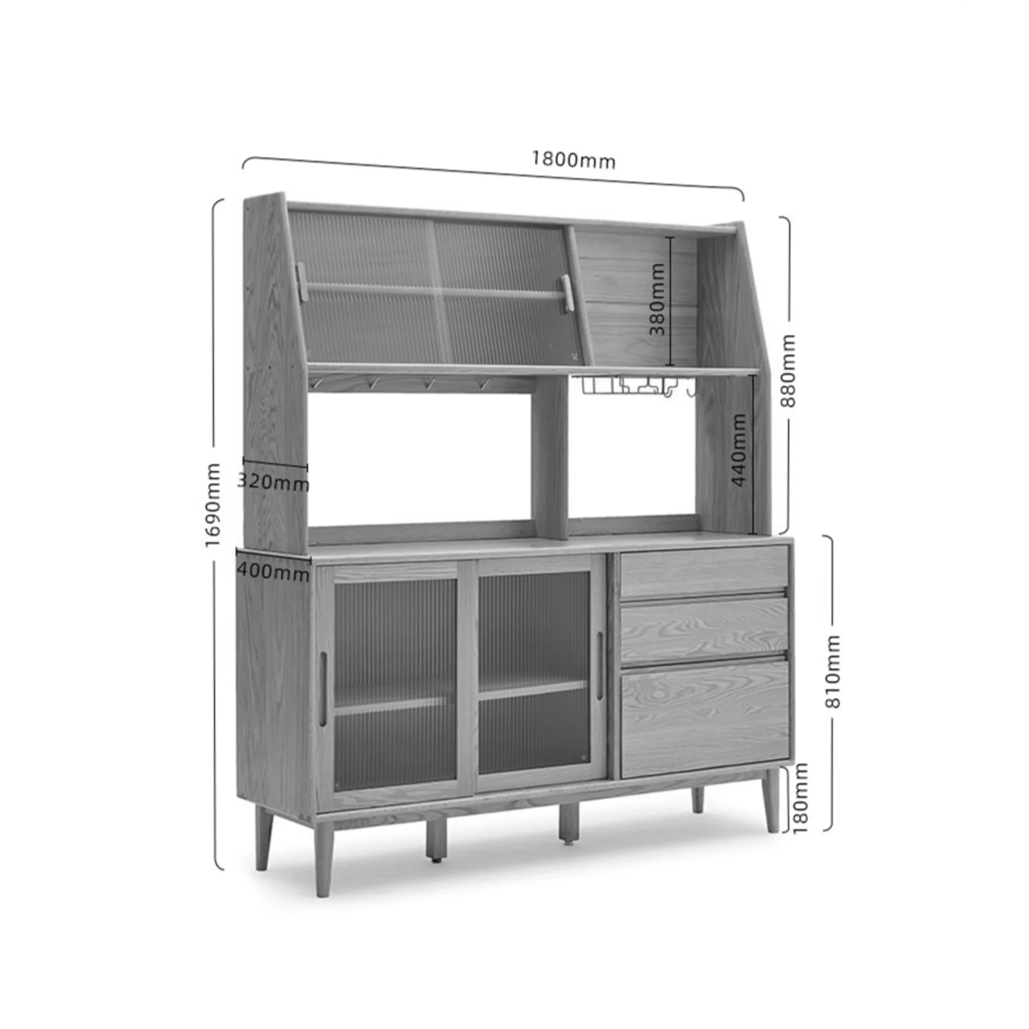 Solidwood Bailey Sideboard, 180x40x169CM, Dark Wood