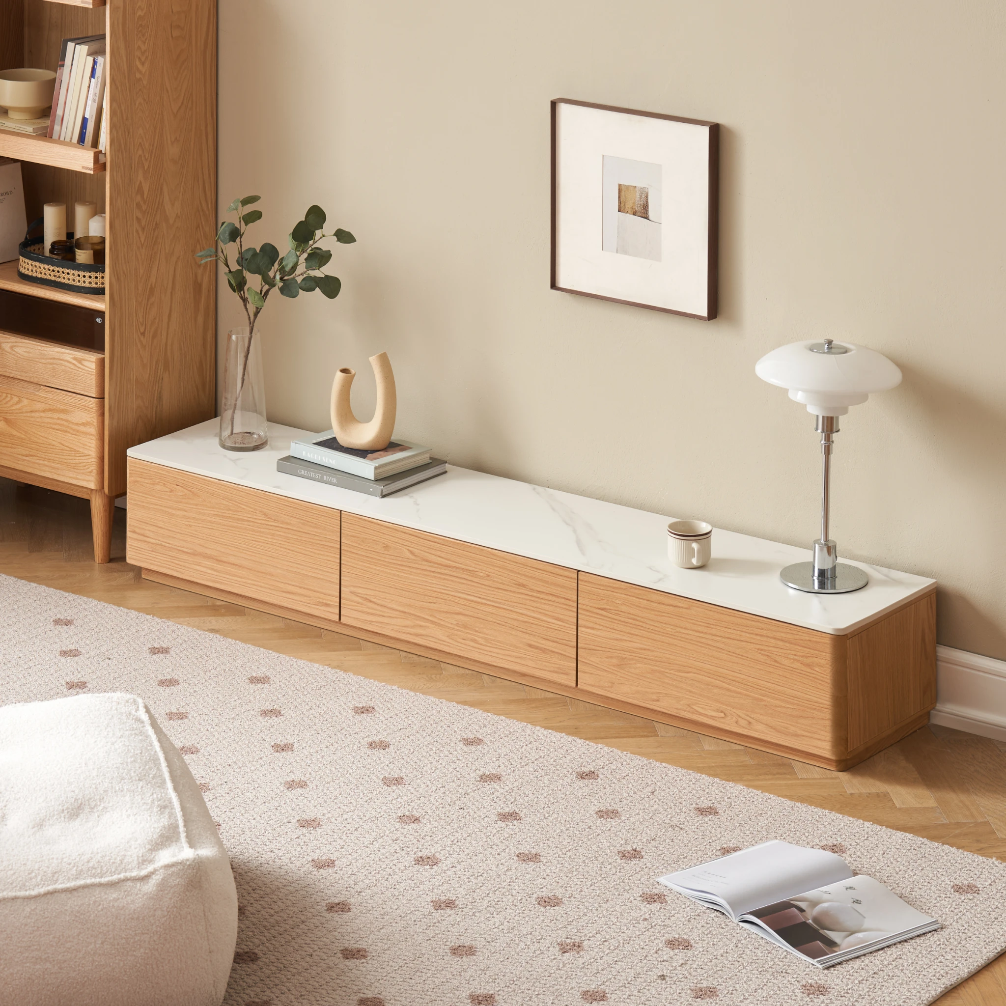 Solidwood Hemura Entertainment Unit with Sintered Stone Top, 180cm