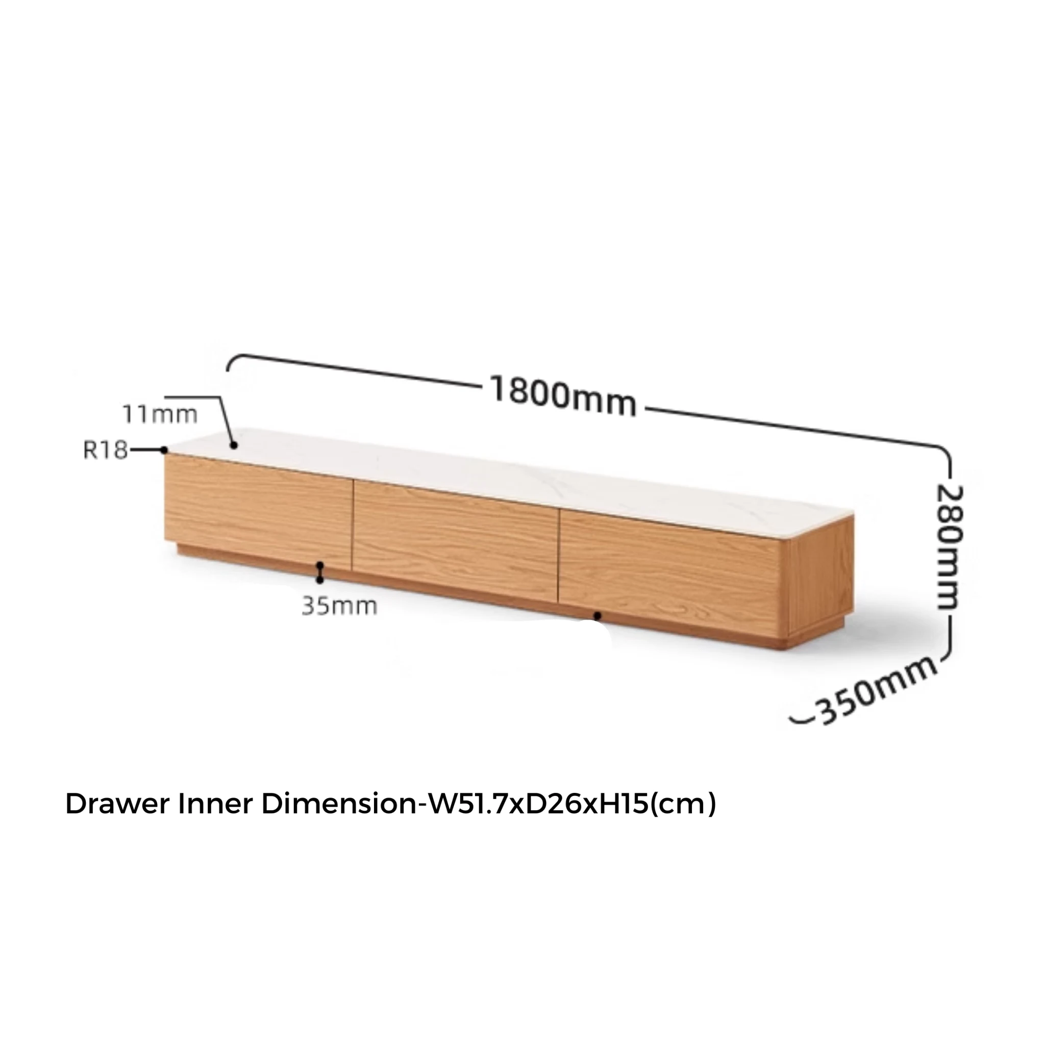 Solidwood Hemura Entertainment Unit with Sintered Stone Top, 180cm