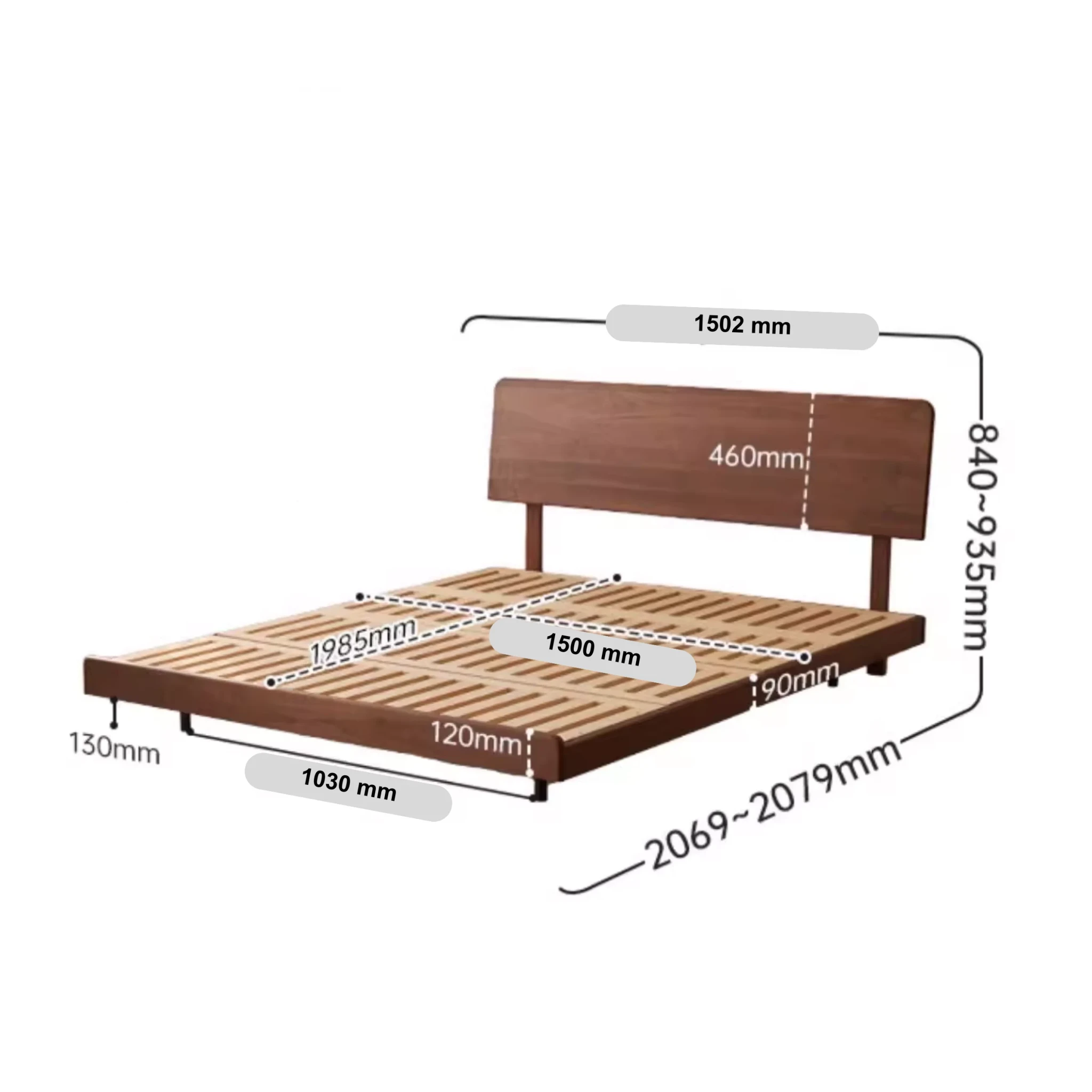 Solidwood Nordin Walnut Global Queen Bed Frame with Adjustable Headboard