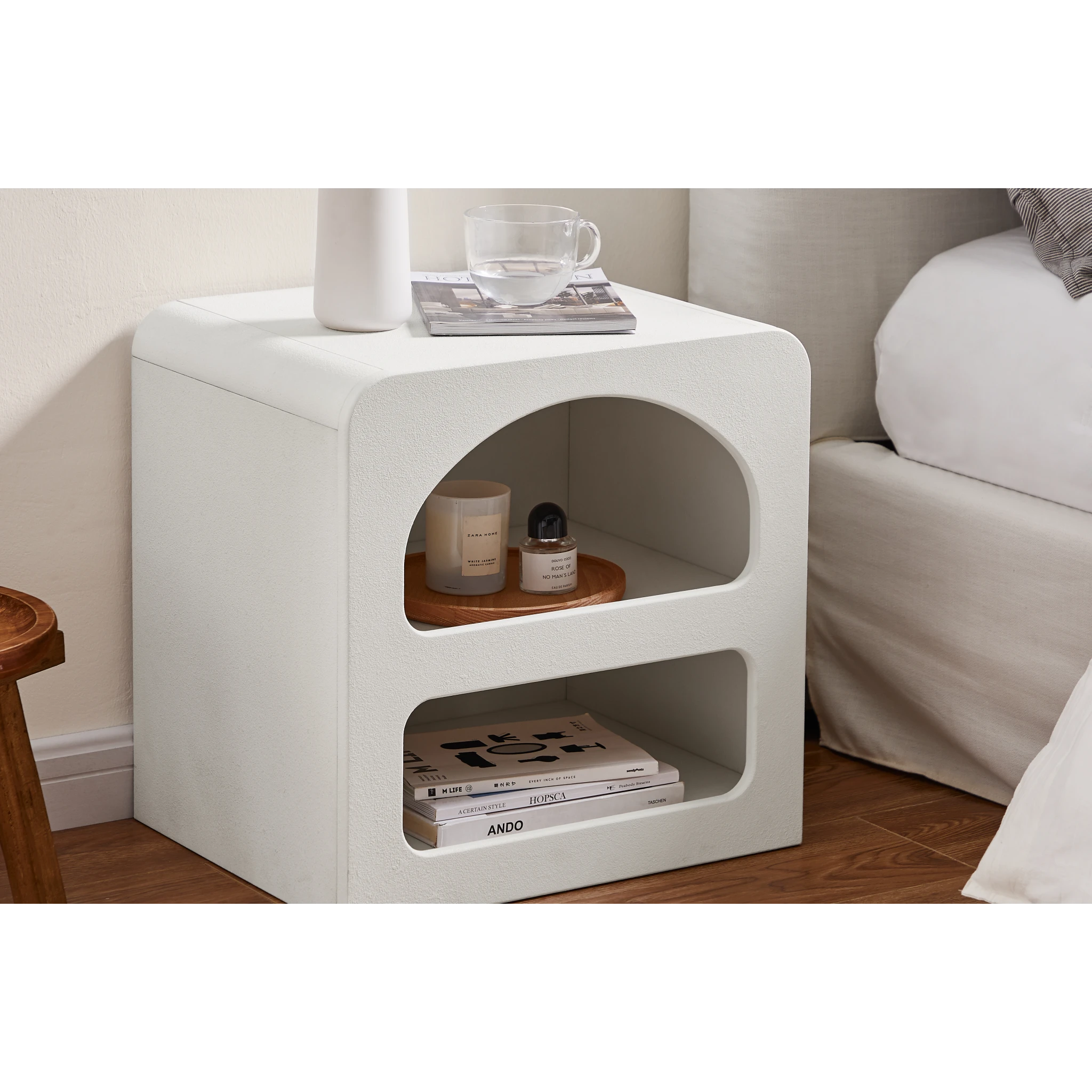 Lifely Sorrento Bedside Table, Chalk White, 40Wx50Lx50Hcm