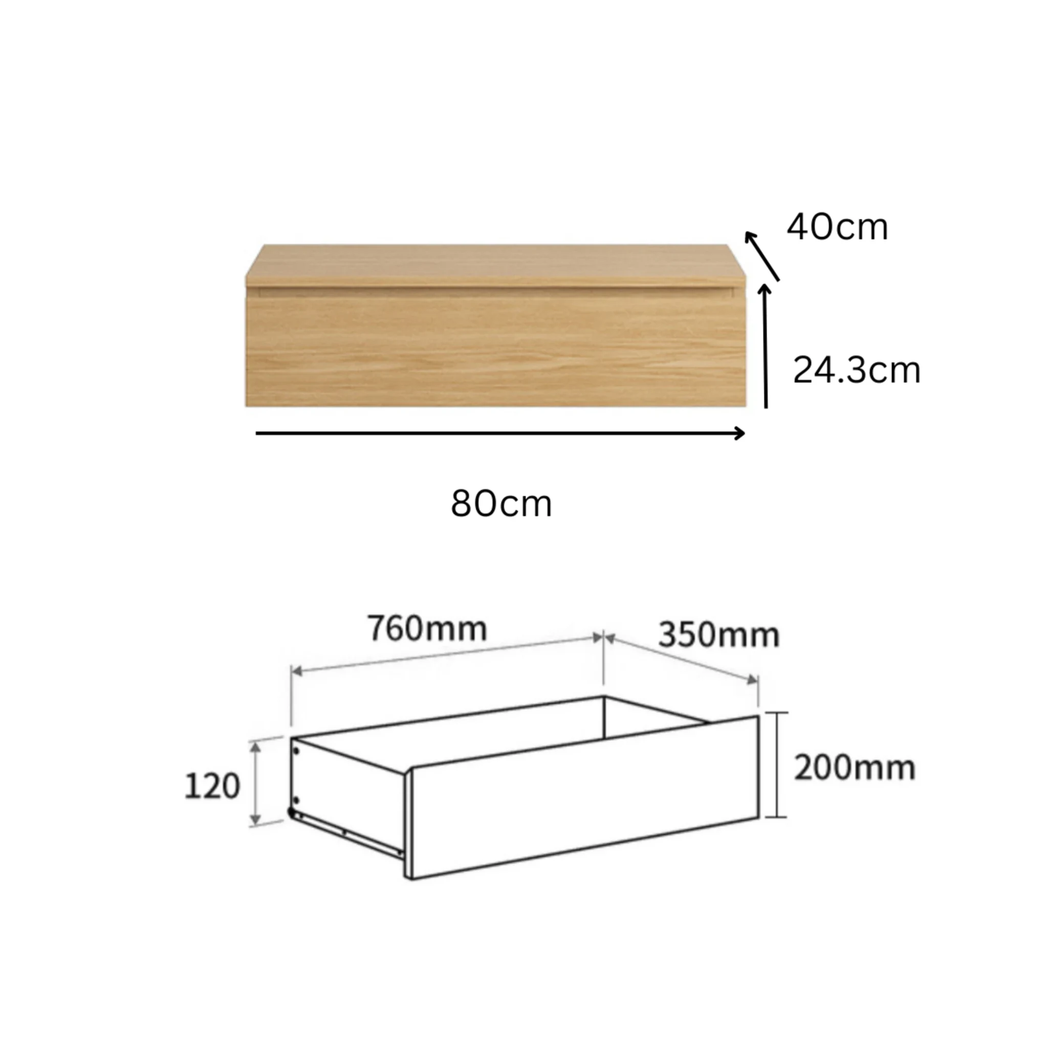 Loft Japandi Floating Entertainment Unit, 80cm, Natural Wood
