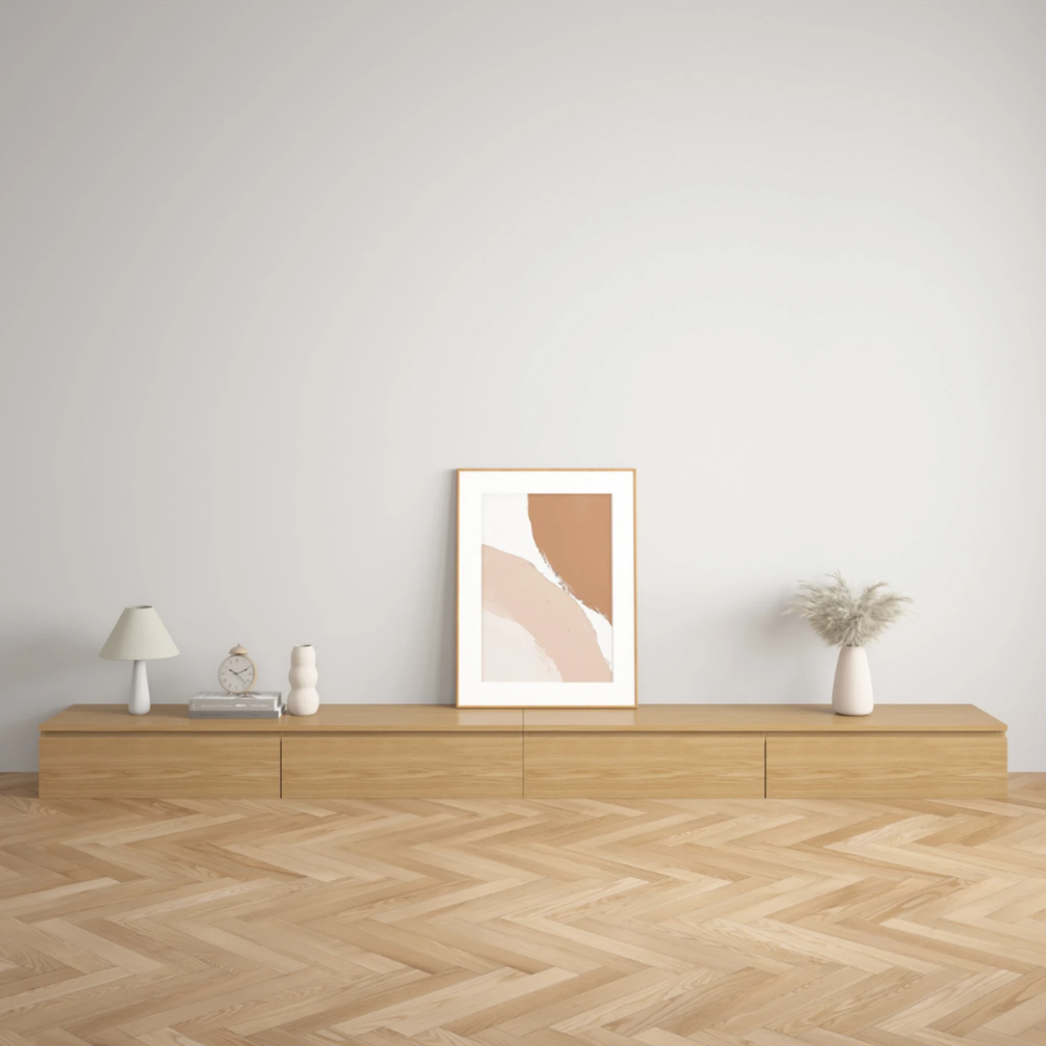 Loft Japandi Floating Entertainment Unit, 320cm, Natural Wood