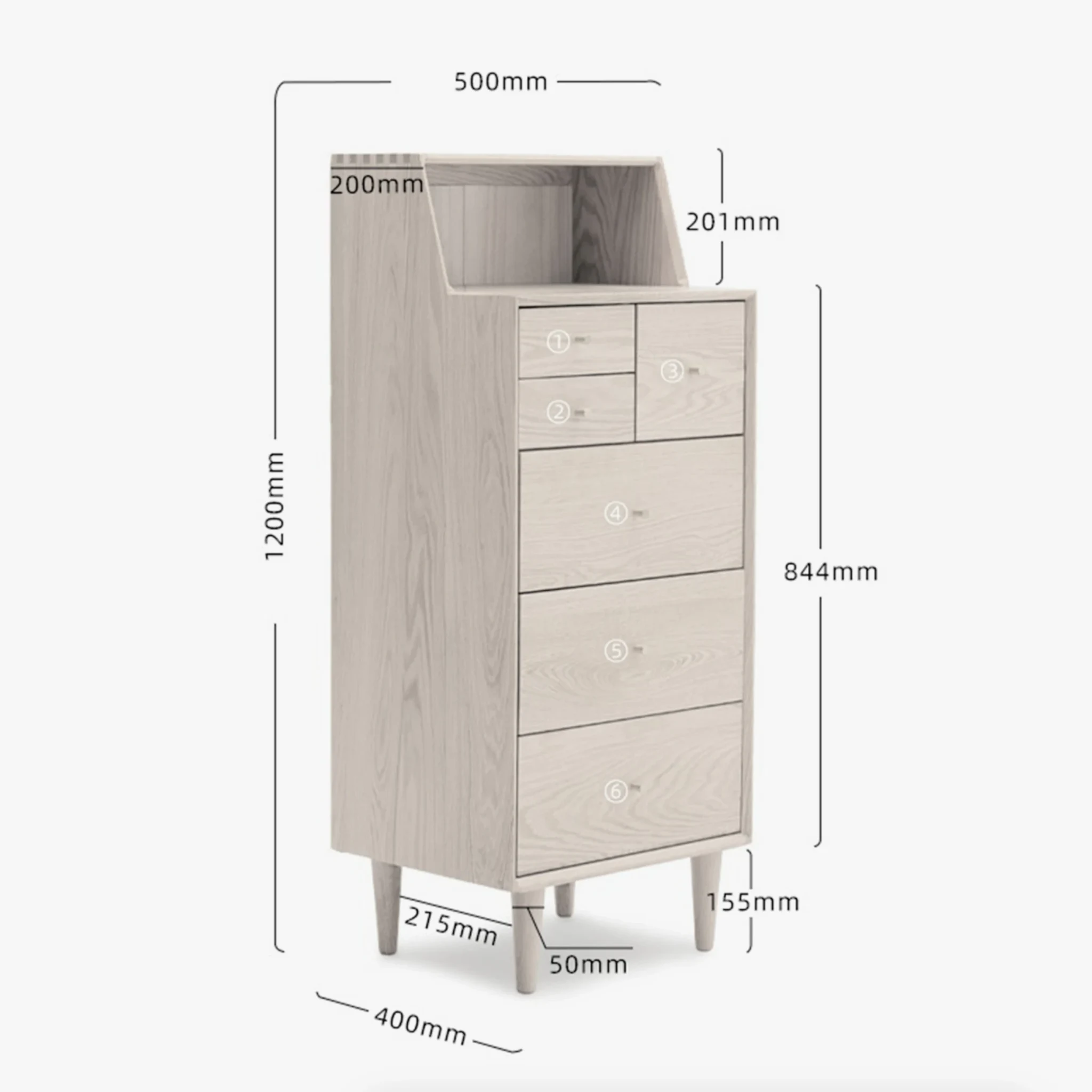 Solidwood Fuji Chest of 6 Drawers, 50x40x120cm, Dark Wood