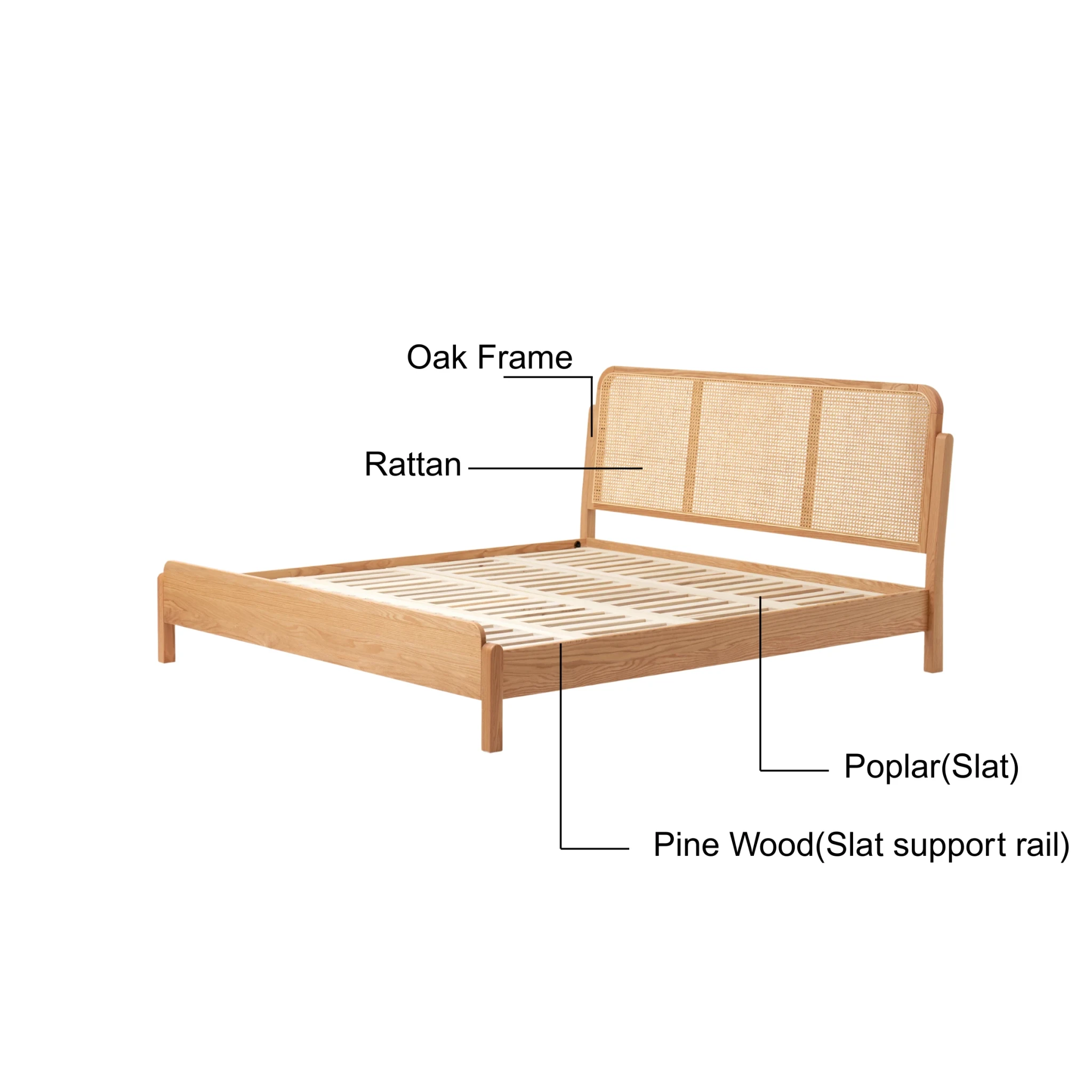 Solidwood Wenrik Global Queen Bed Frame with Adjustable Rattan Headboard