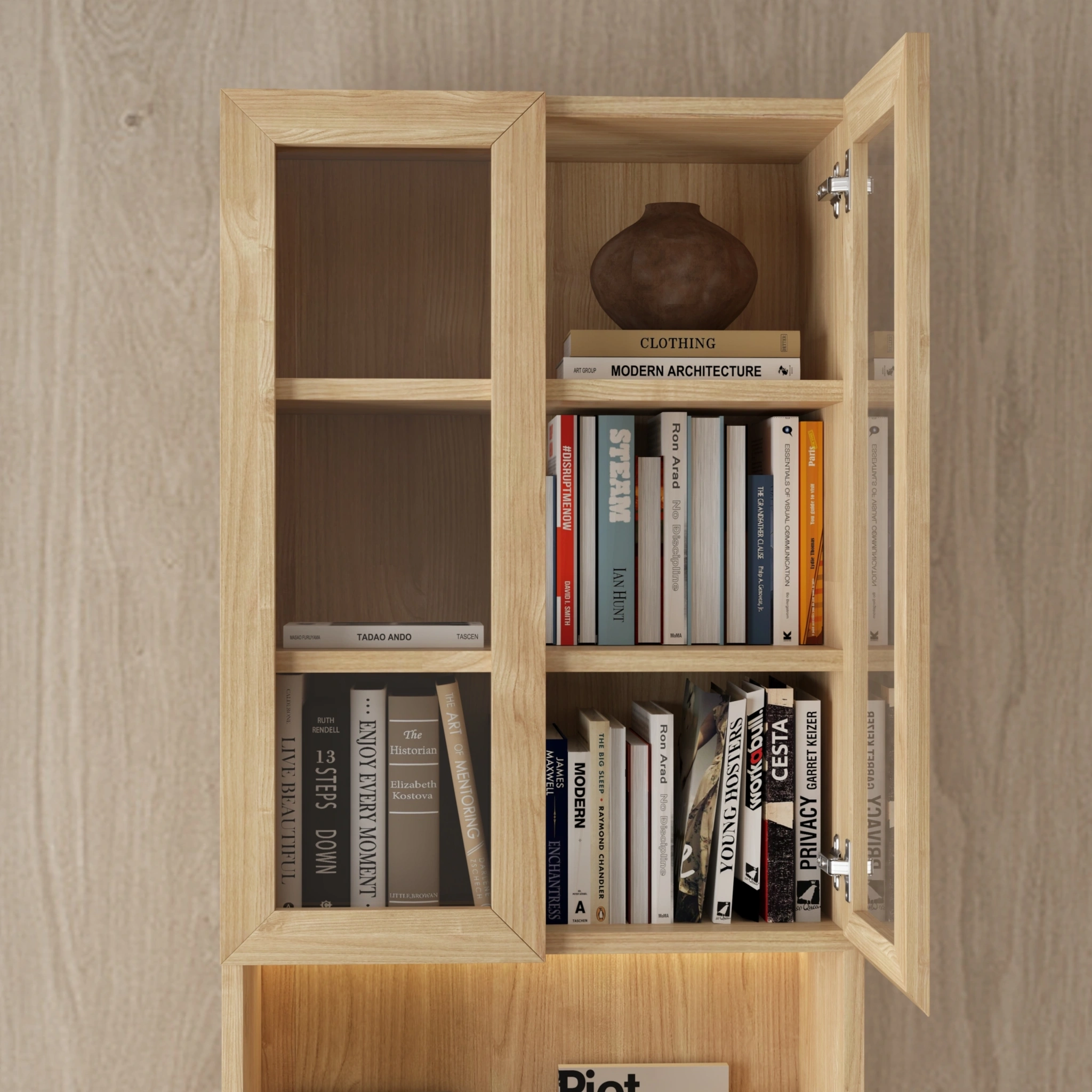 Loft Kiri Bookcase Glass Door, W60cm, Natural Wood