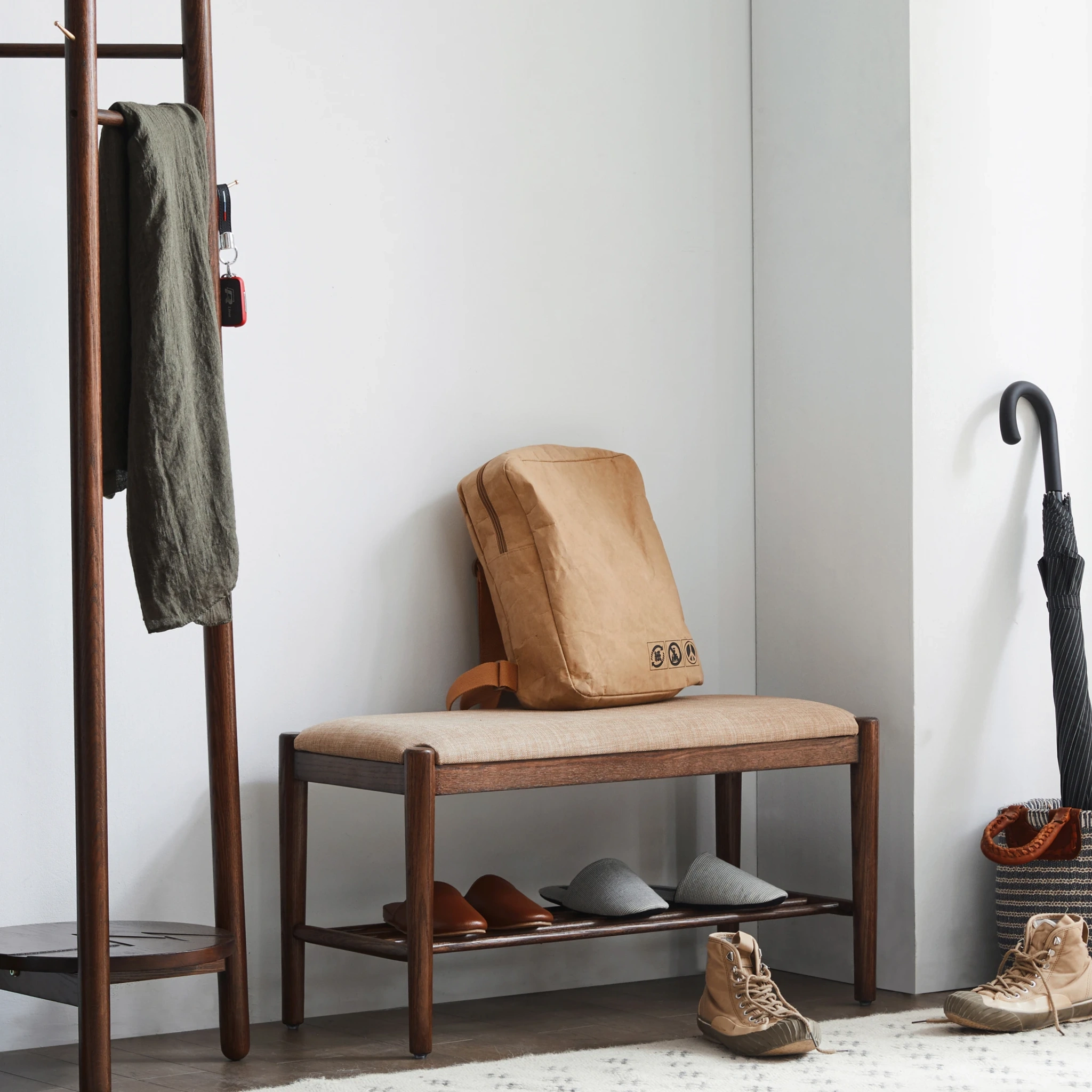 Solidwood Fuji Shoe Bench with cushion, 80x35x42cm, Dark Wood