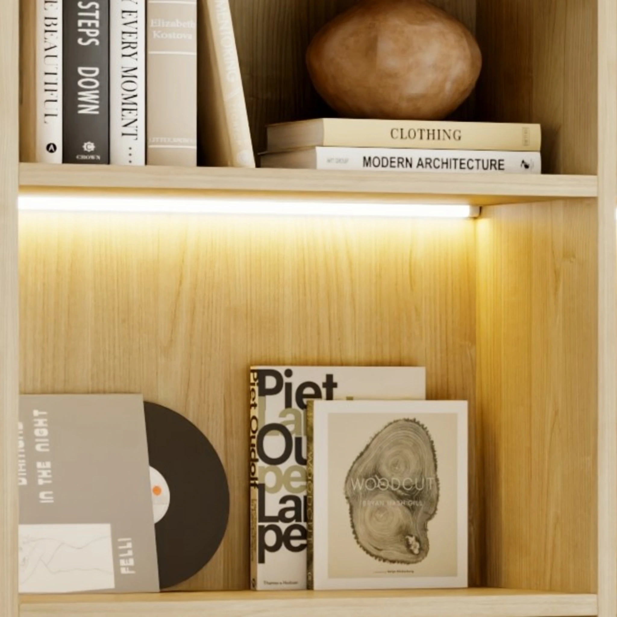 Loft Kiri Bookcase with 2 Doors, W60cm, Natural Wood