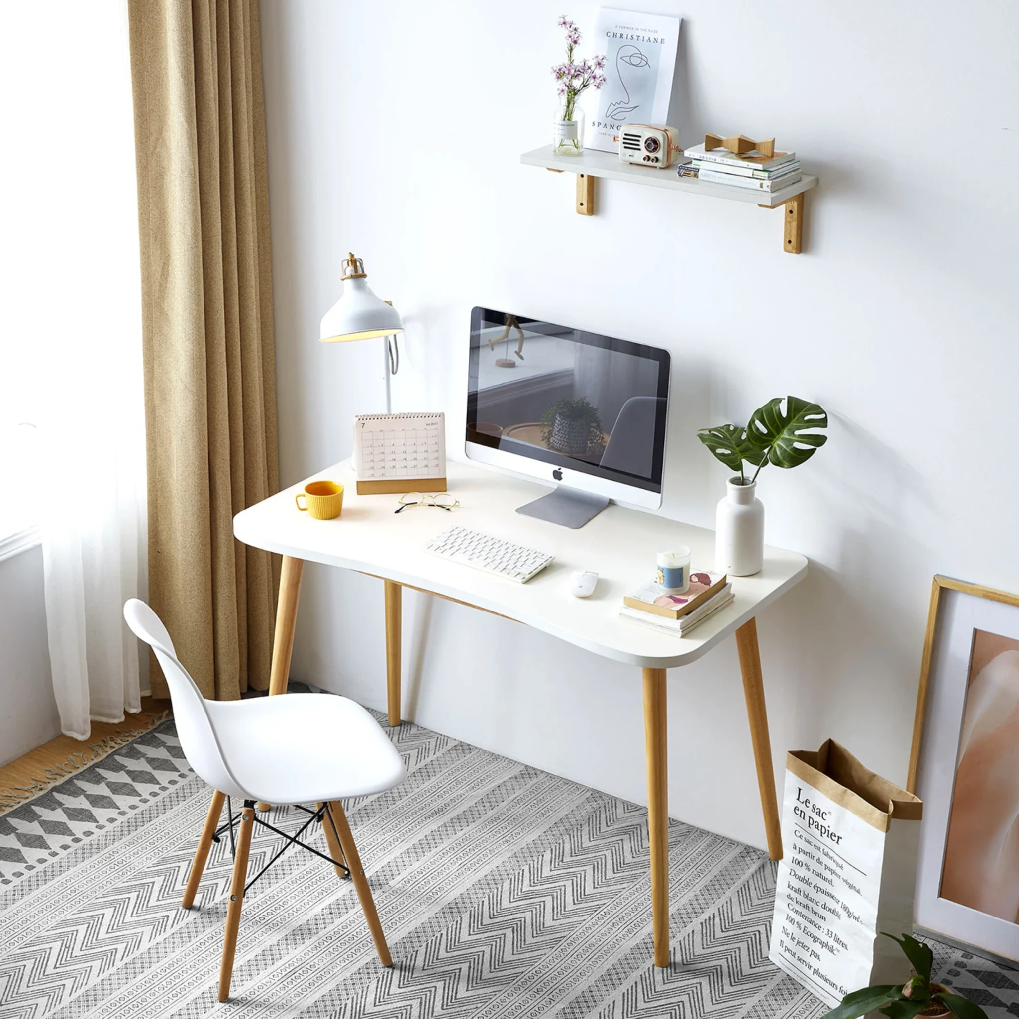 Linspire Oria Computer Desk, W120cm, Natural Wood & Off-White