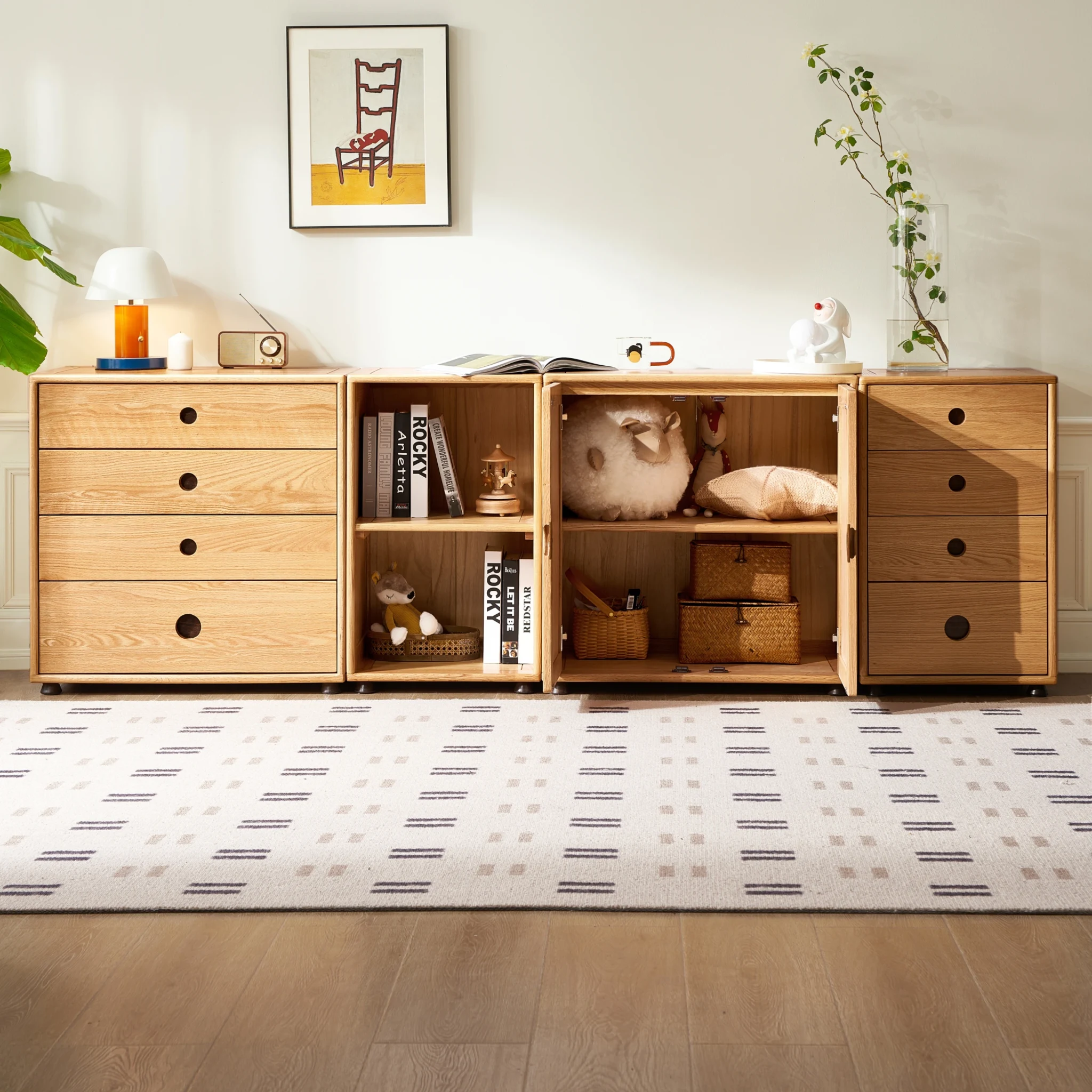 Solidwood Gleam Kid Combination Storage Chest of 4 drawers, 46x40x75cm, Natural Wood