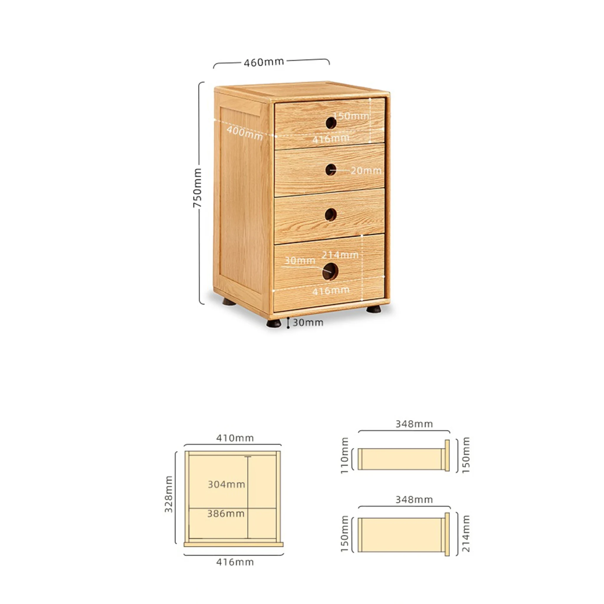 Solidwood Gleam Kid Combination Storage Chest of 4 drawers, 46x40x75cm, Natural Wood