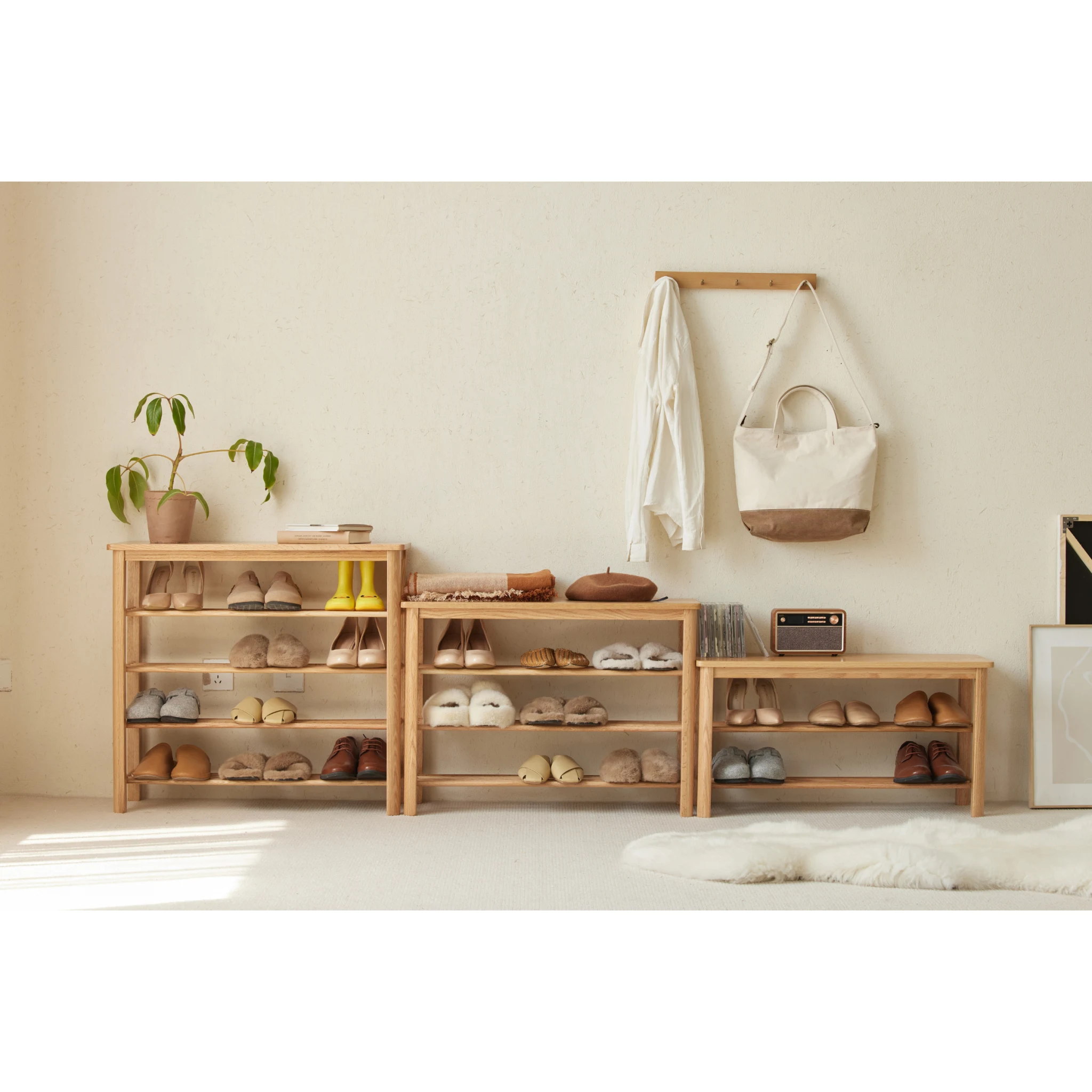 Solidwood Fuji Shoe Bench, 80x30x72cm, Natural Wood