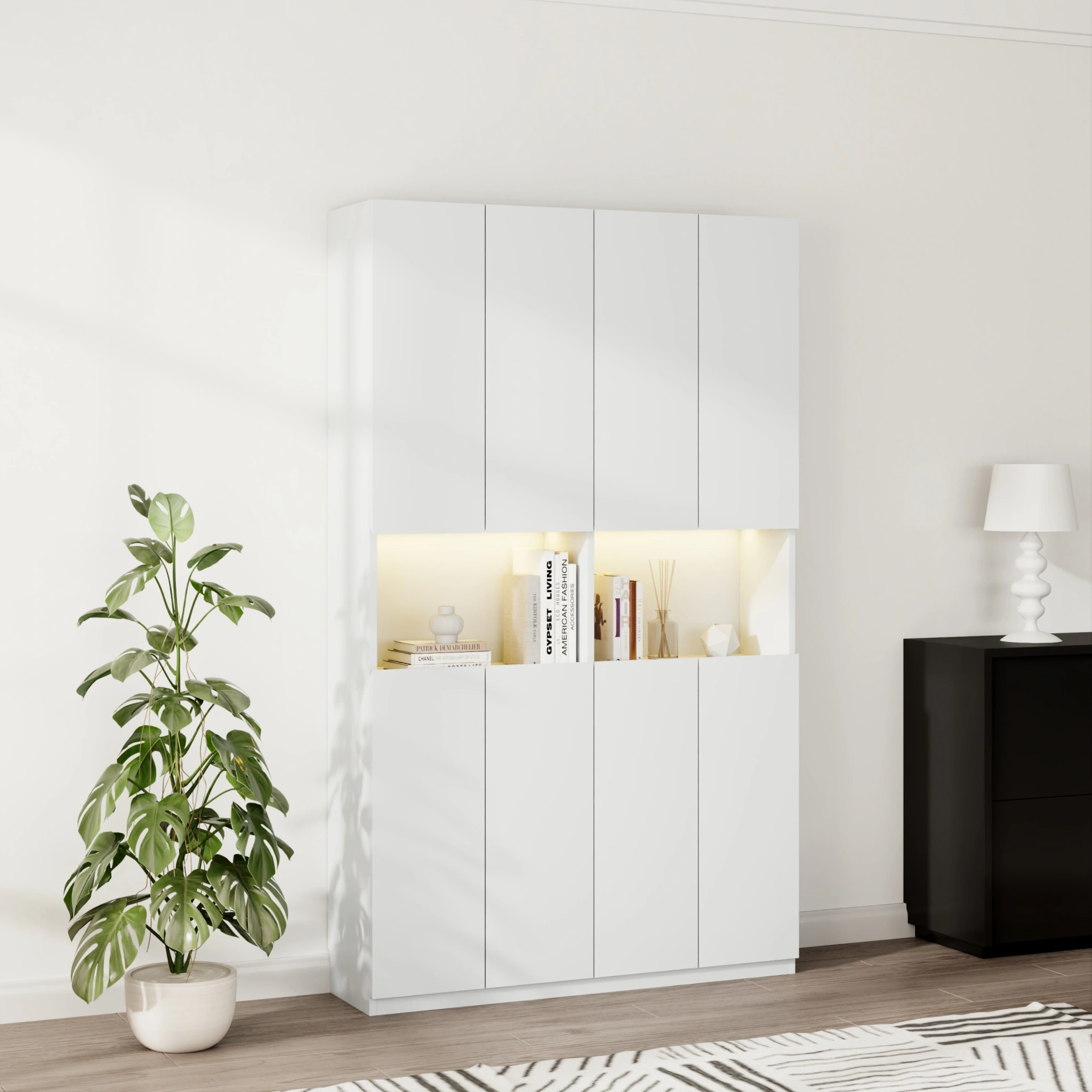Loft Kiri Bookcase with 8 Doors, 120cm, White